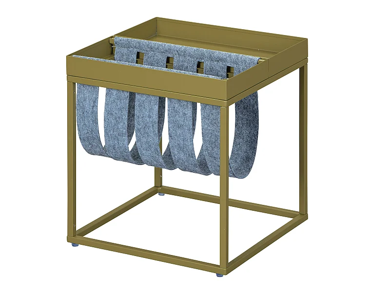 Cute Table basse avec porte-revues couleur olive et gris.