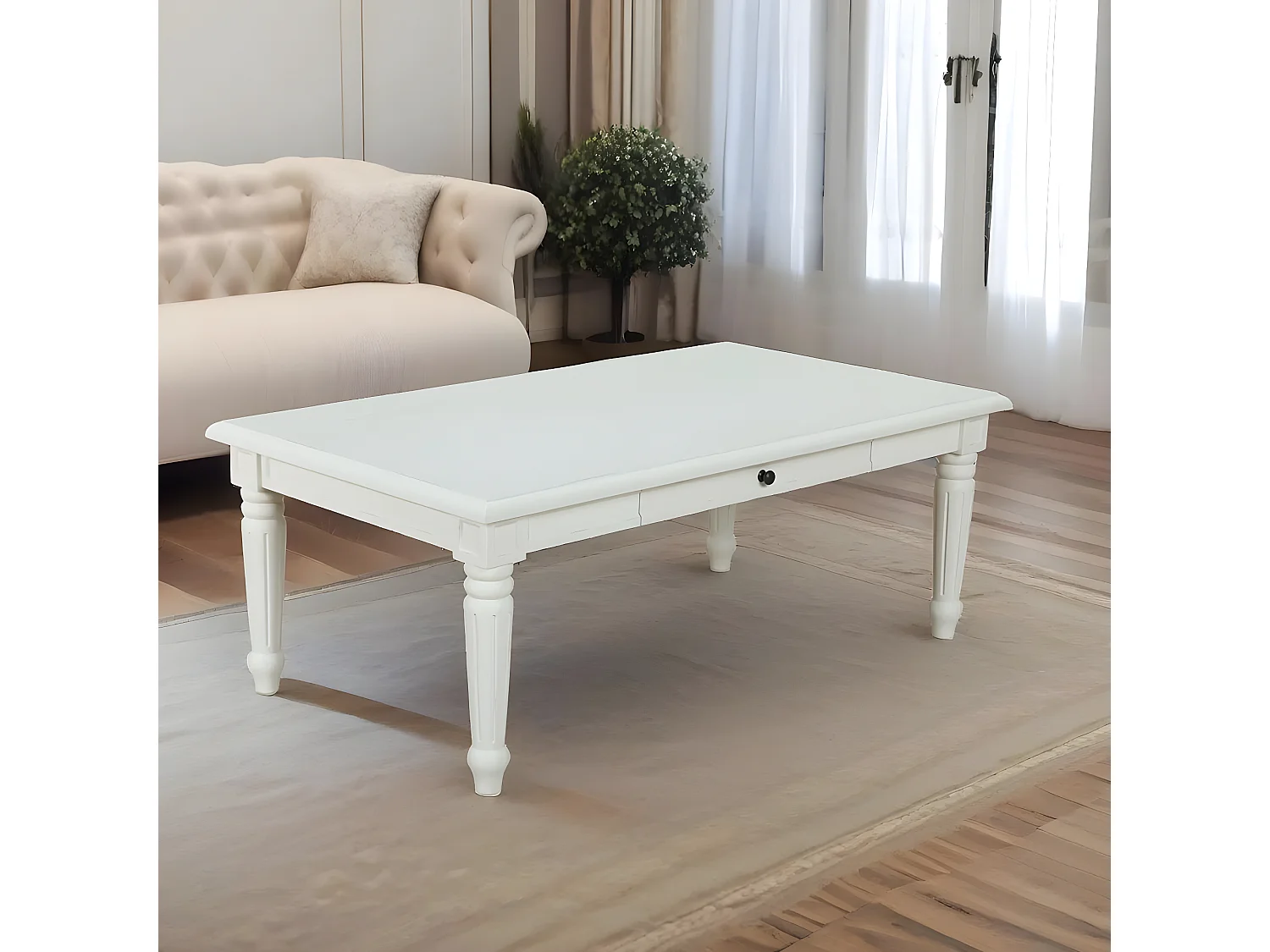 Amaretta Table basse vintage, blanc, vintage patiné, avec 2 tiroirs.