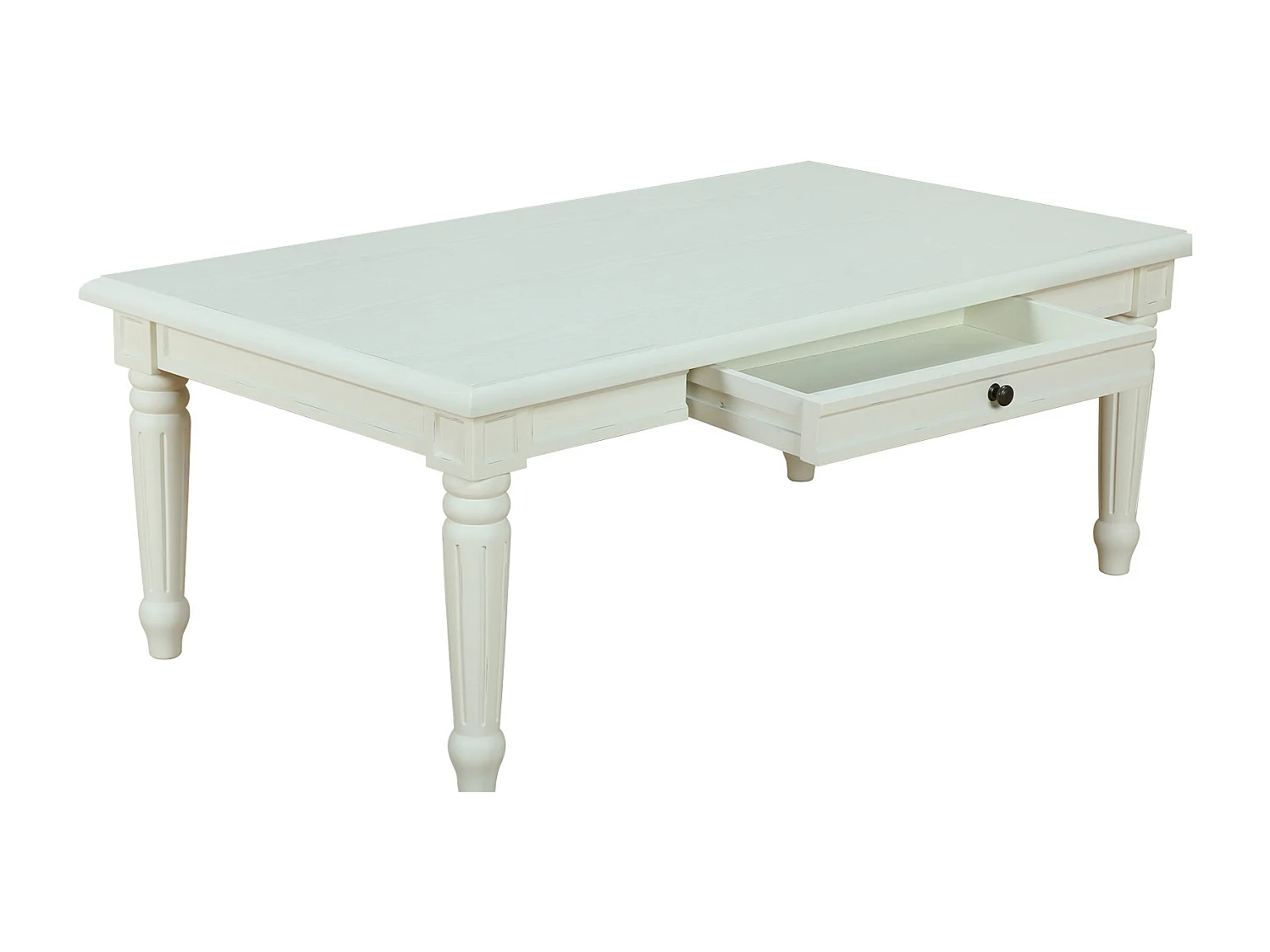 Amaretta Table basse vintage, blanc, vintage patiné, avec 2 tiroirs.
