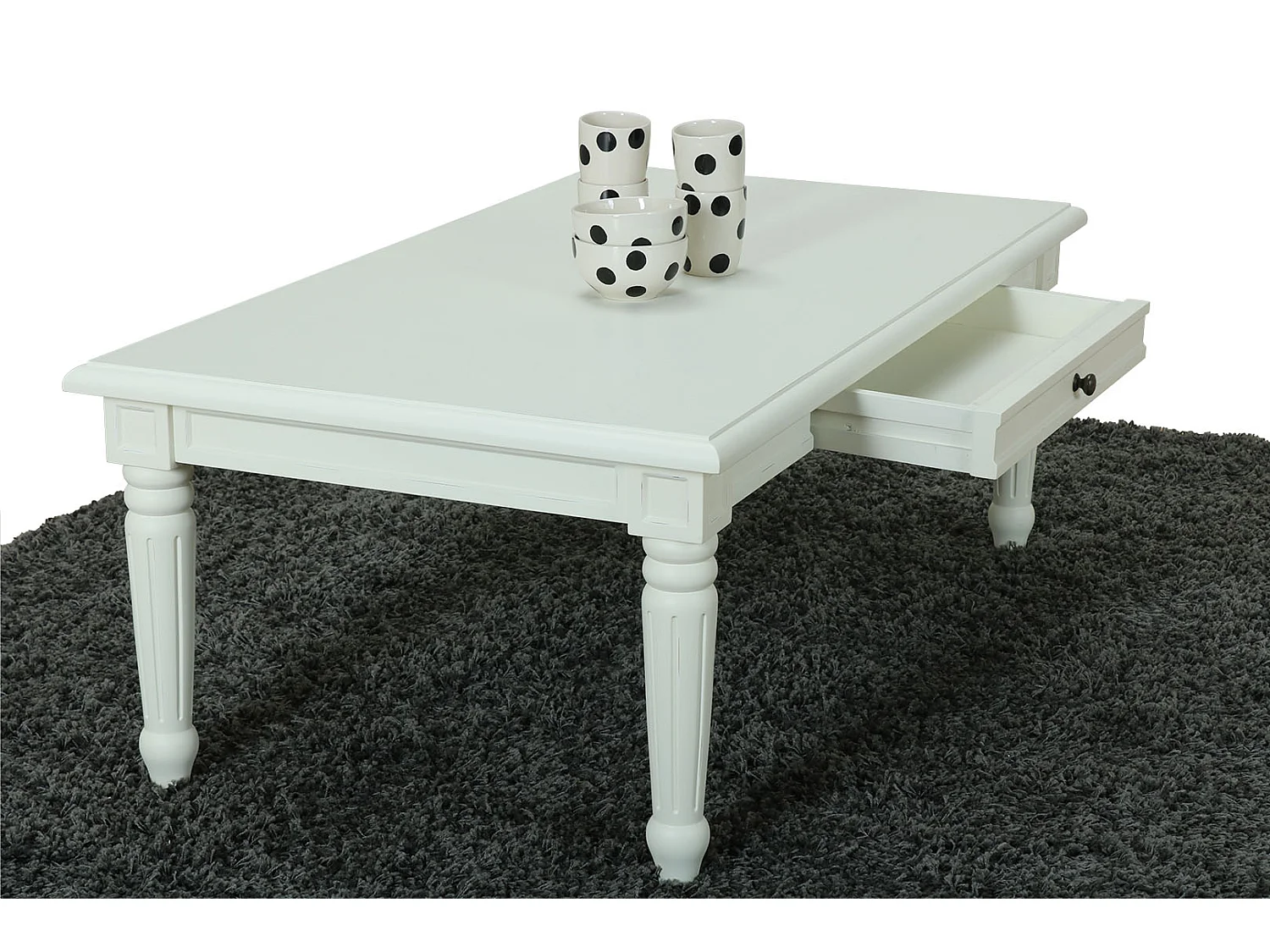 Amaretta Table basse vintage, blanc, vintage patiné, avec 2 tiroirs.