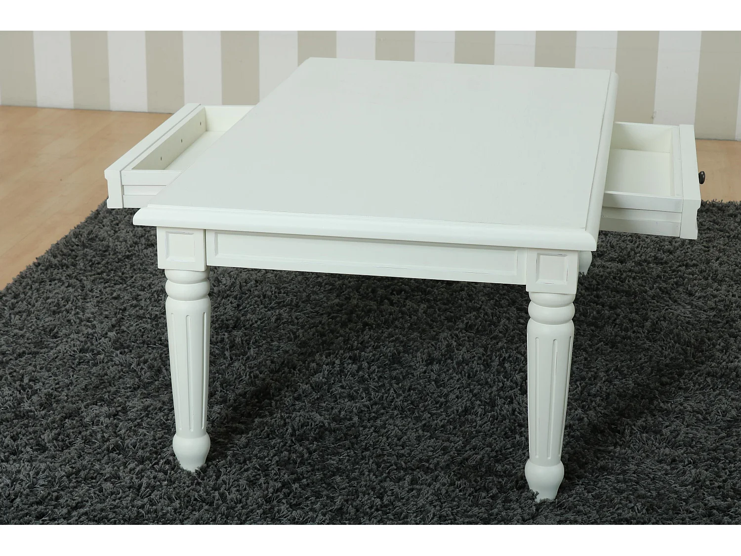 Amaretta Table basse vintage, blanc, vintage patiné, avec 2 tiroirs.