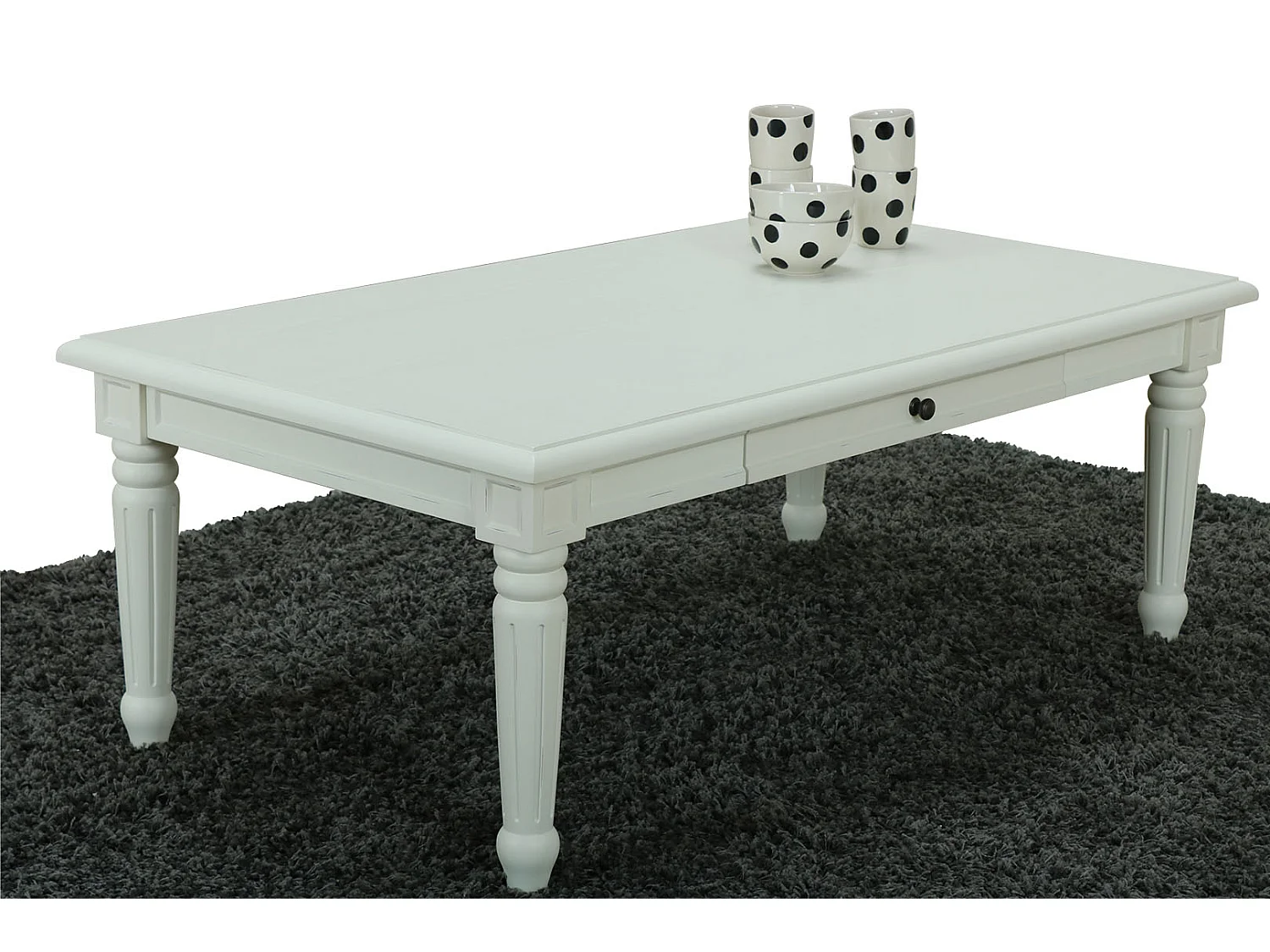 Mozart salontafel met 2 lades, antiek wit, antiek gepatineerd.