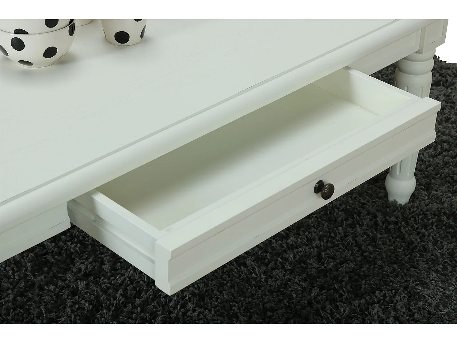 Mozart salontafel met 2 lades, antiek wit, antiek gepatineerd.