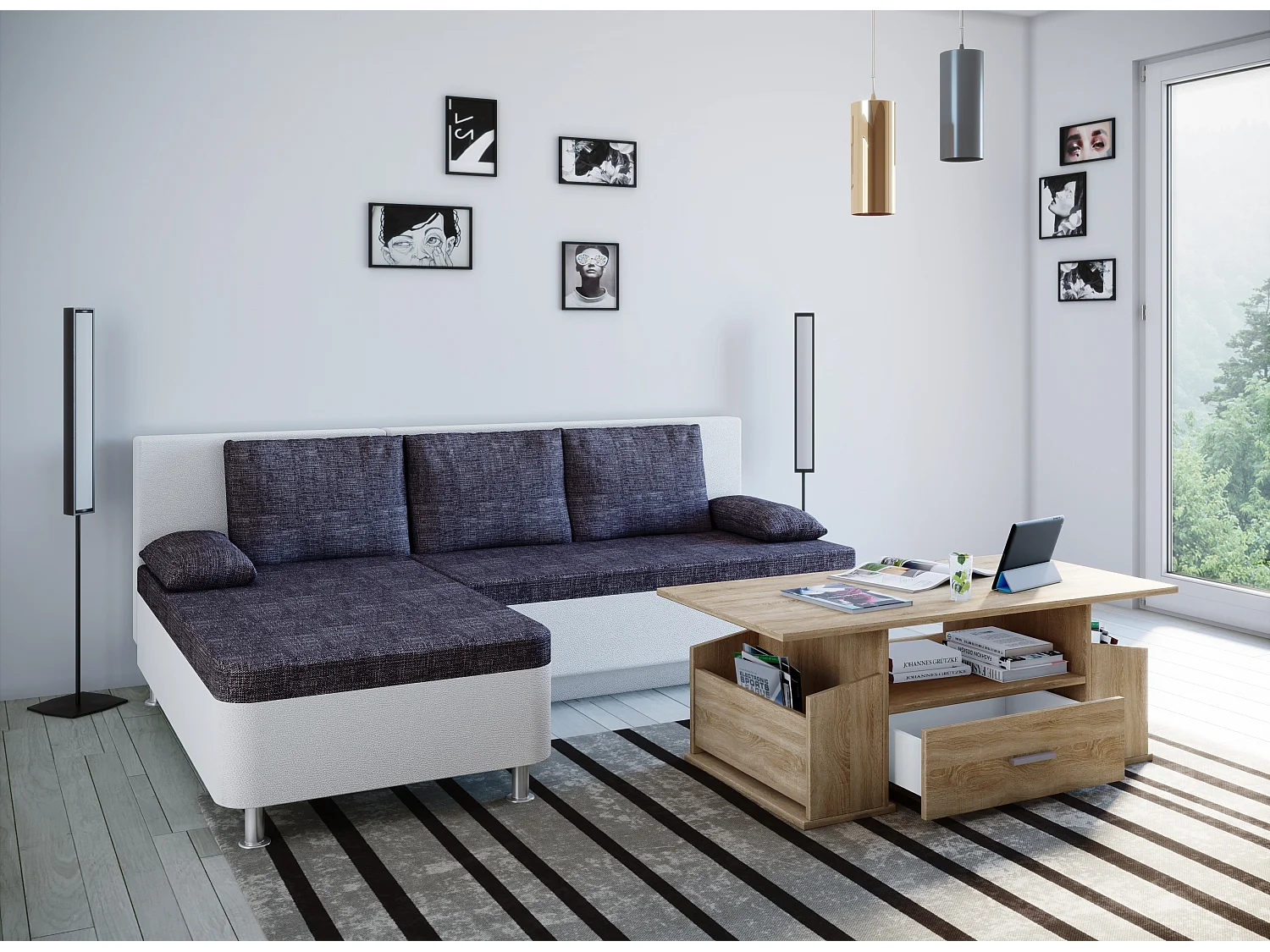 Side table & coffee table Junata Sonoma oak (Sägerau) H. 44 x W. 110 x D. 52 cm