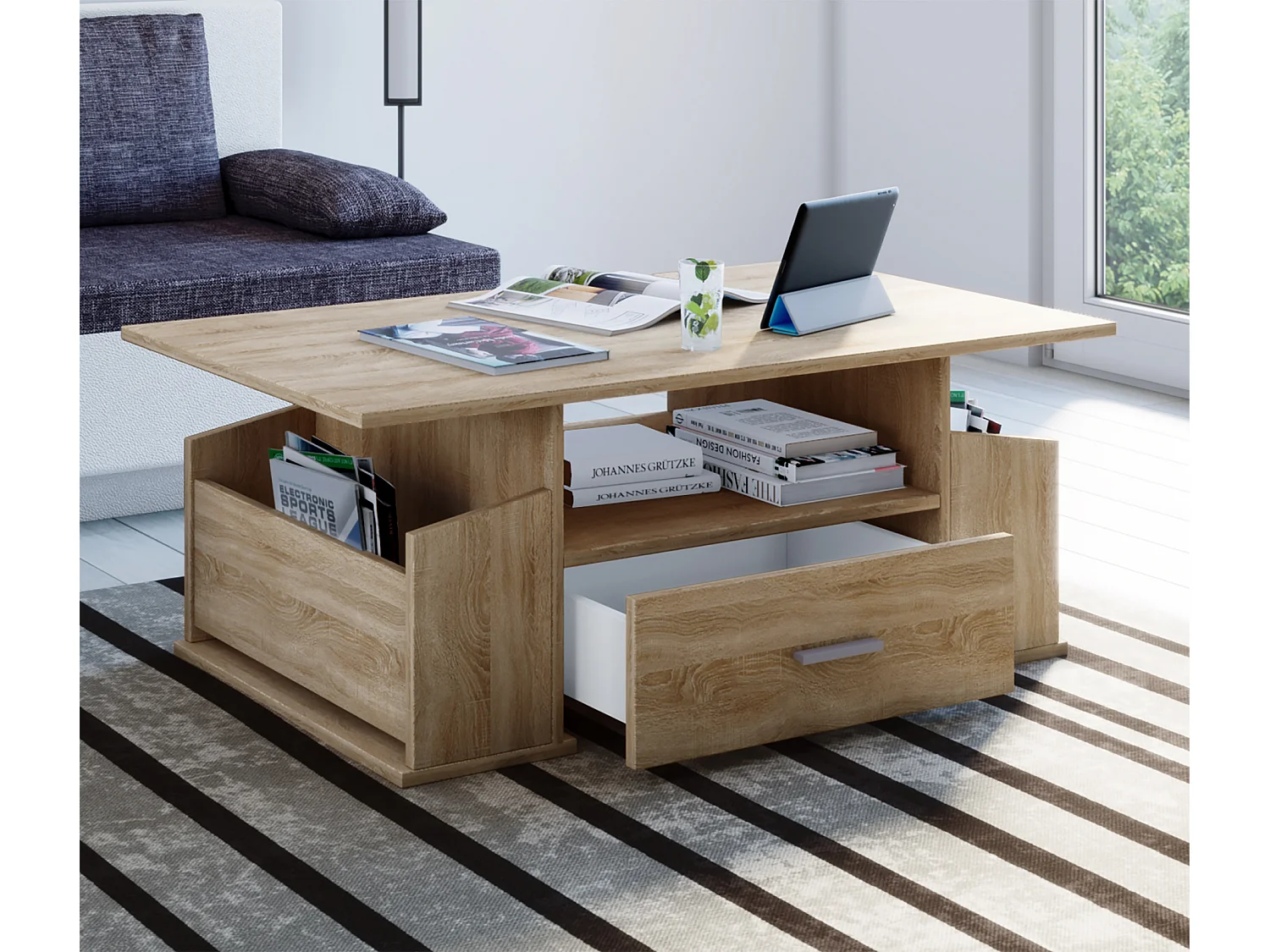 Holz Sofatisch Couchtisch Schublade Junata