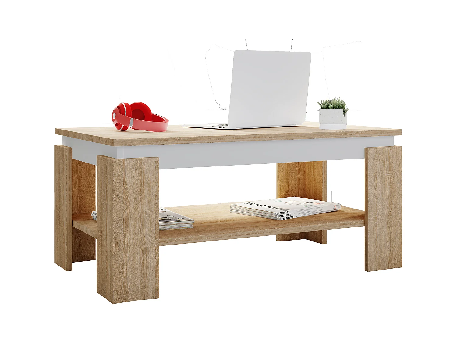 Side table & coffee table Rolas Sonoma oak / white H. 41 x W. 90 x D. 53cm