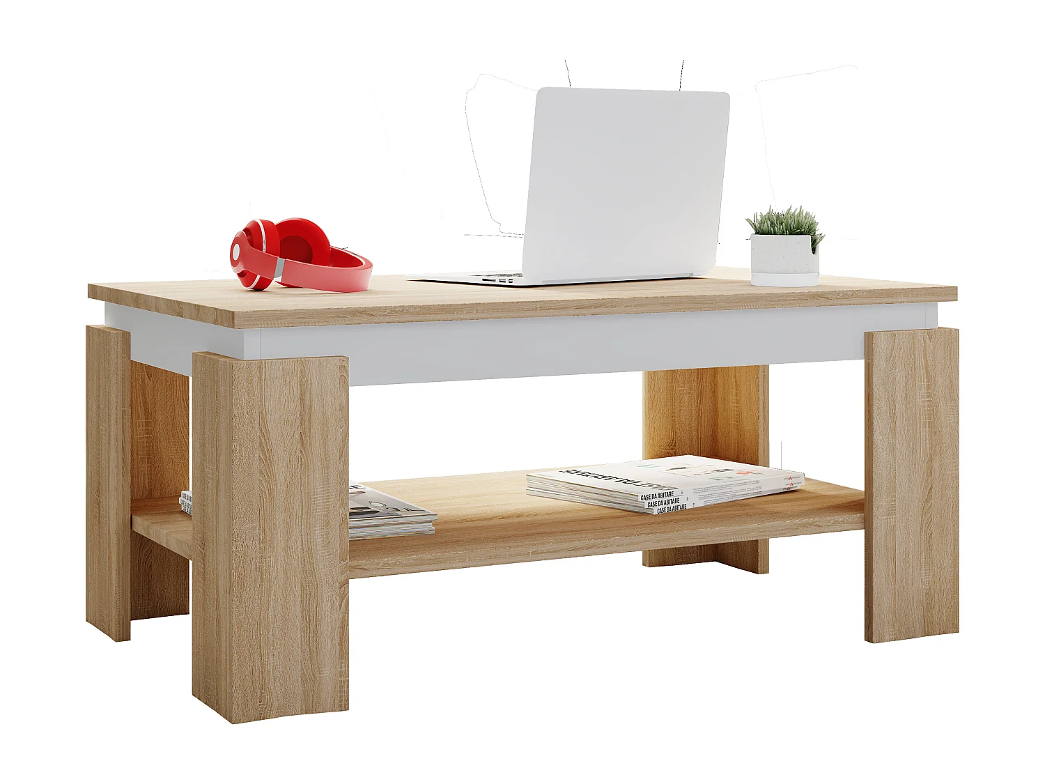 Side table & coffee table Rolas Sonoma oak / white H. 41 x W. 90 x D. 53cm