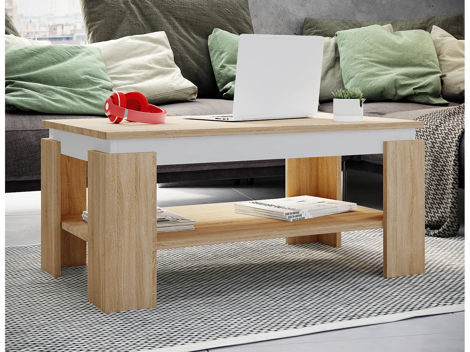 Side table & coffee table Rolas Sonoma oak / white H. 41 x W. 90 x D. 53cm