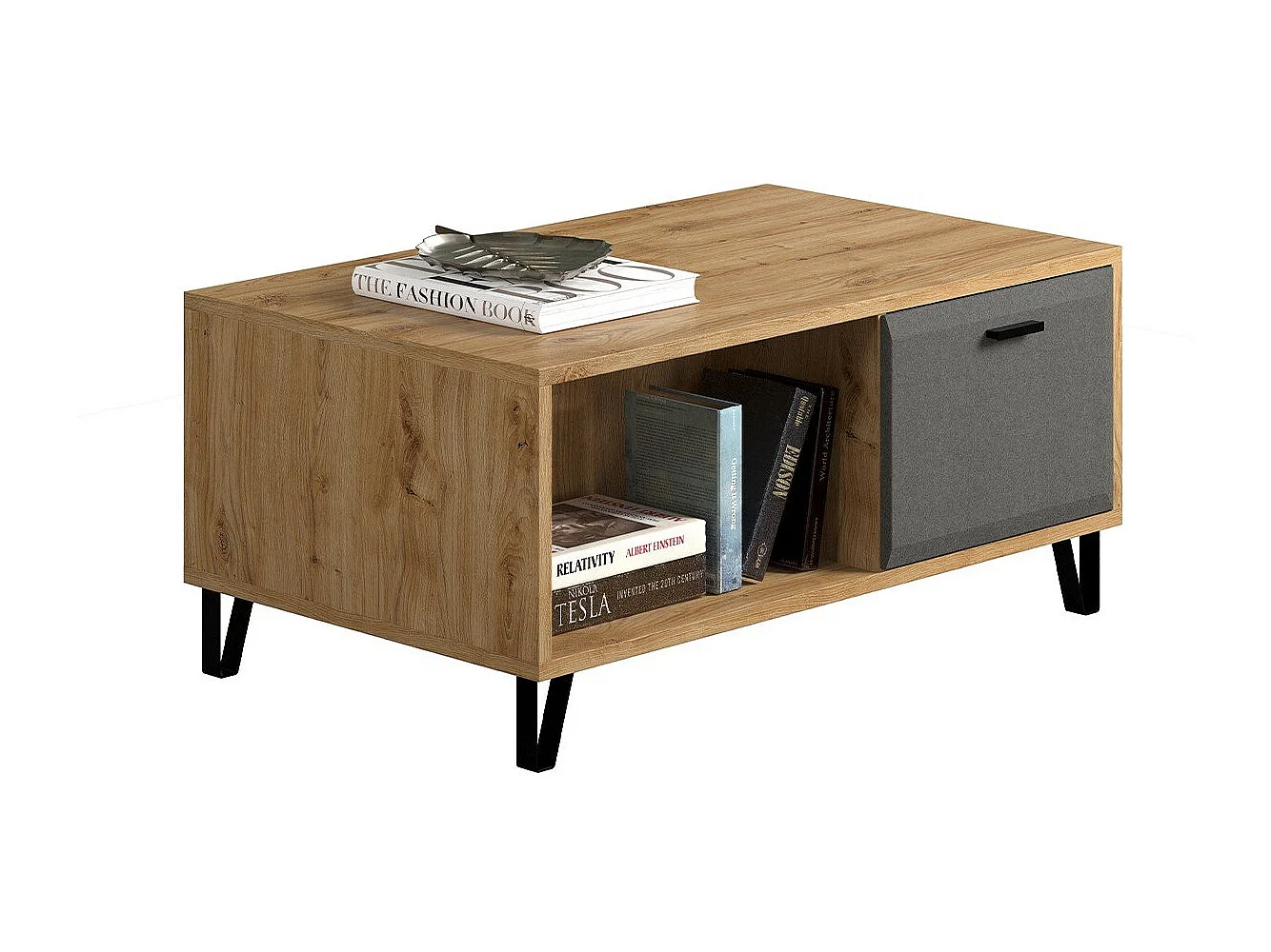 Kledingkast 1 deur Navarra eiken en donkergrijs vilt Florence 60 cm