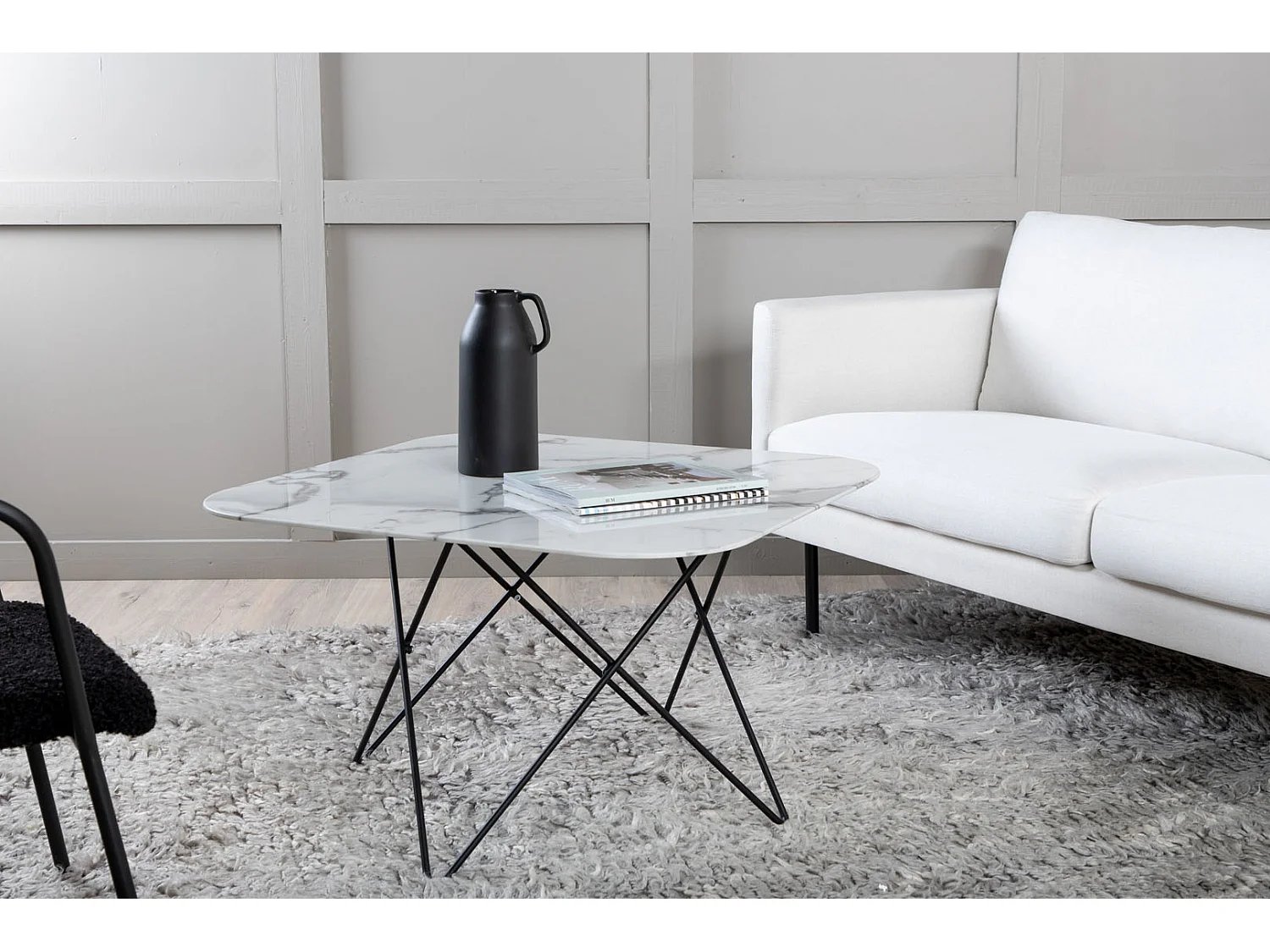 Tristar salontafel 80x80 cm glas wit marmor decor.