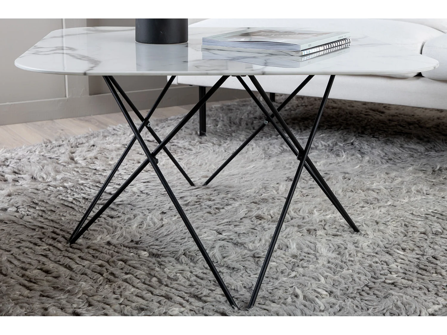 Tristar Couchtisch 80x80 cm Glas weiß Marmor dekor.