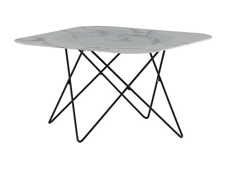 Table Basse en Verre Marbré "Tristar" 80cm Blanc