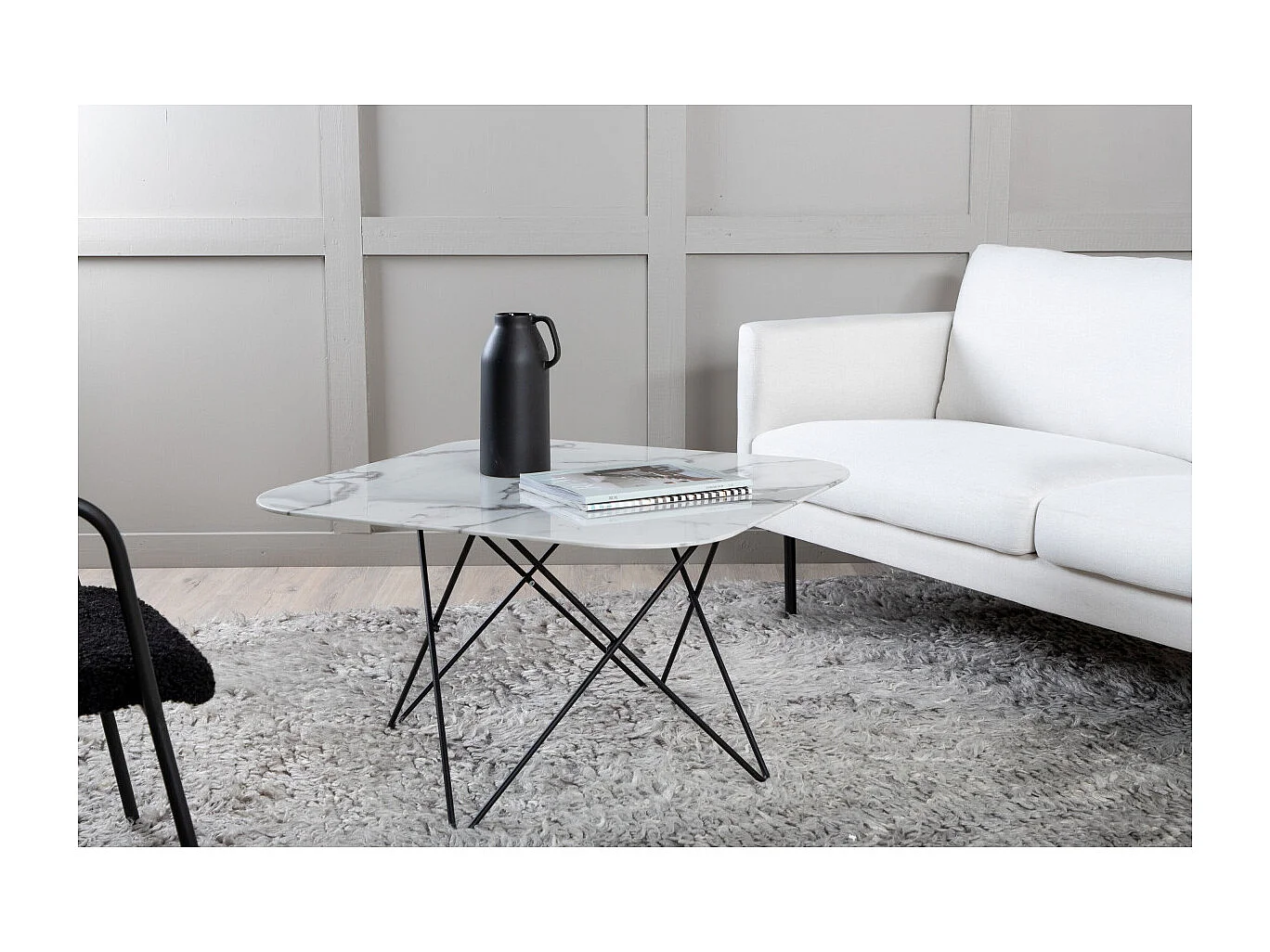 Table Basse en Verre Marbré "Tristar" 80cm Blanc