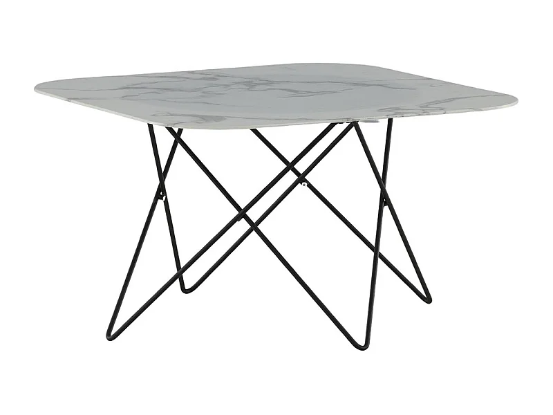 Table Basse en Verre Marbré "Tristar" 80cm Blanc