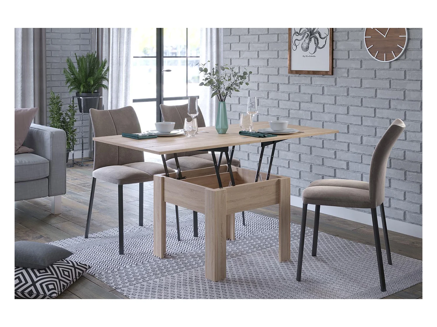 Table extensible rectangle 70 à 140cm bois clair Jona