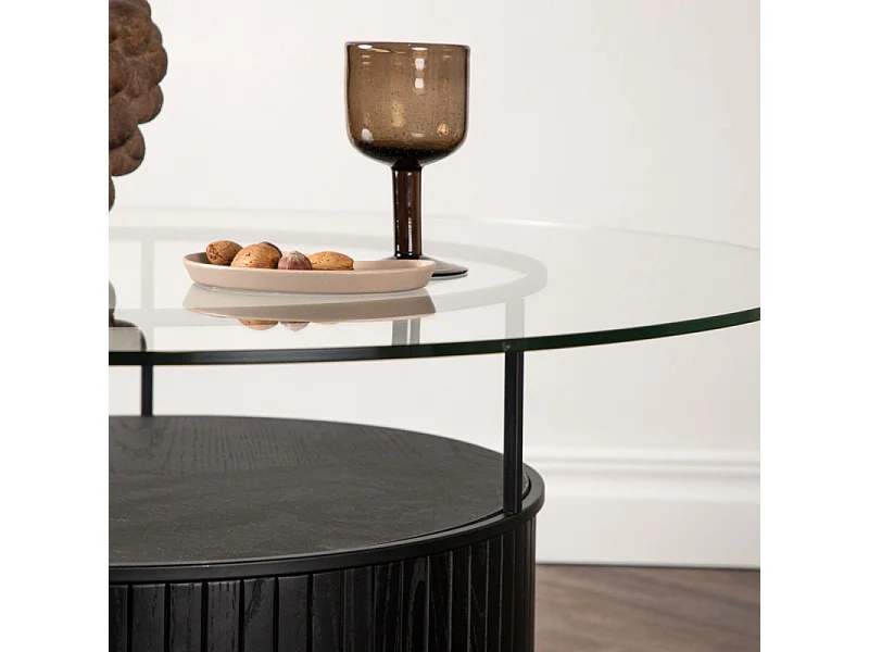 Table Basse en Verre "Bovall" 90cm Noir