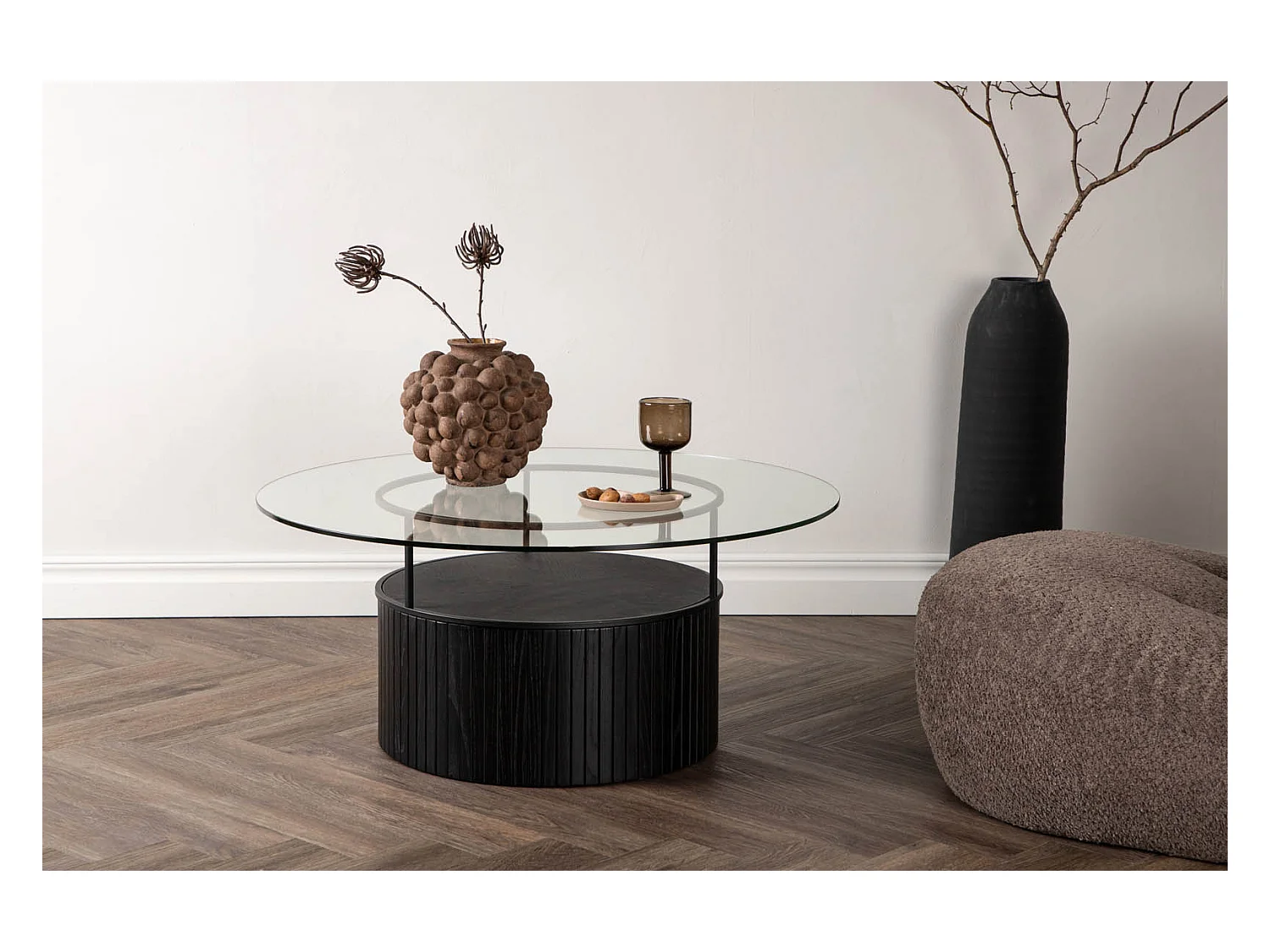 Bovall salontafel Ø90cm zwart, glas.