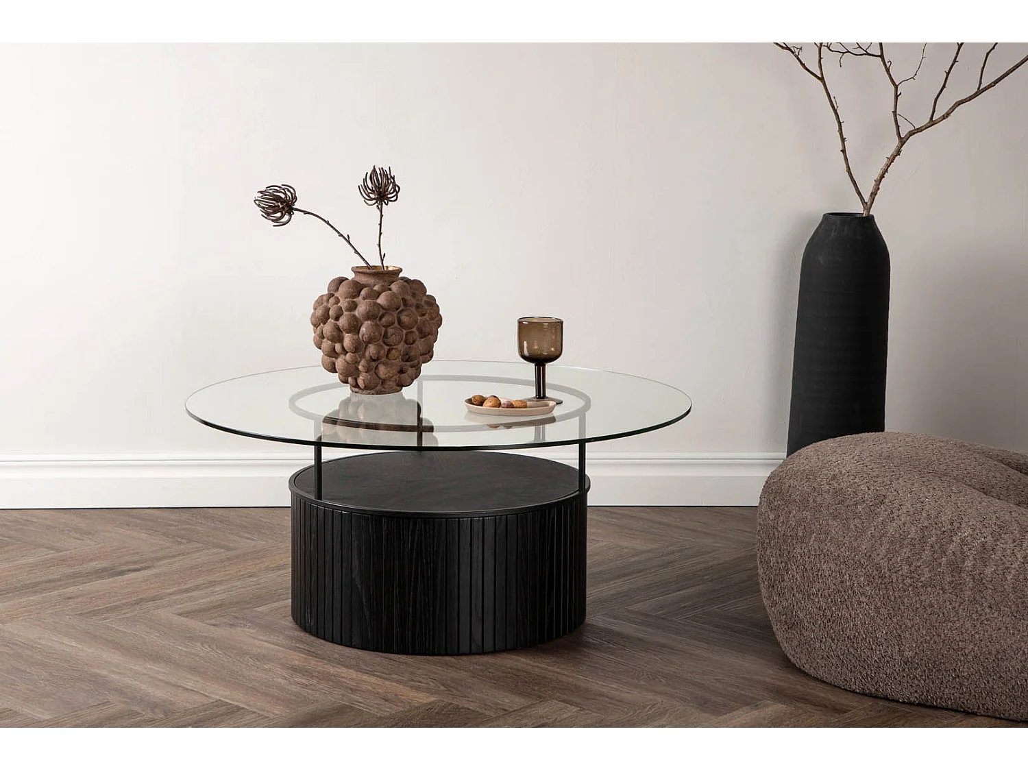 Bovall table basse ⌀90cm noir, verre.