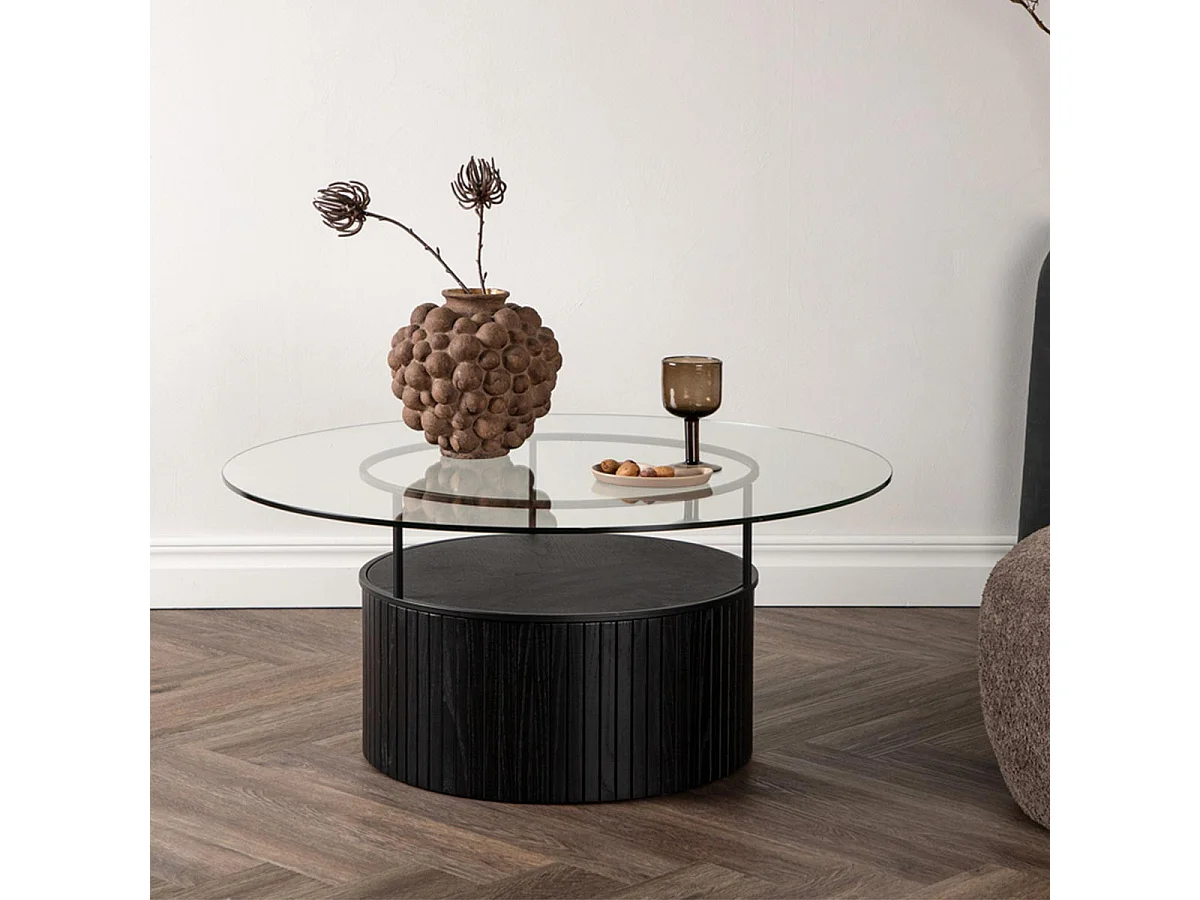 Bovall table basse ⌀90cm noir, verre.
