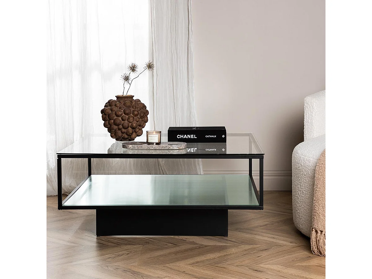 Maglehem table basse 90x90cm noir, verre.