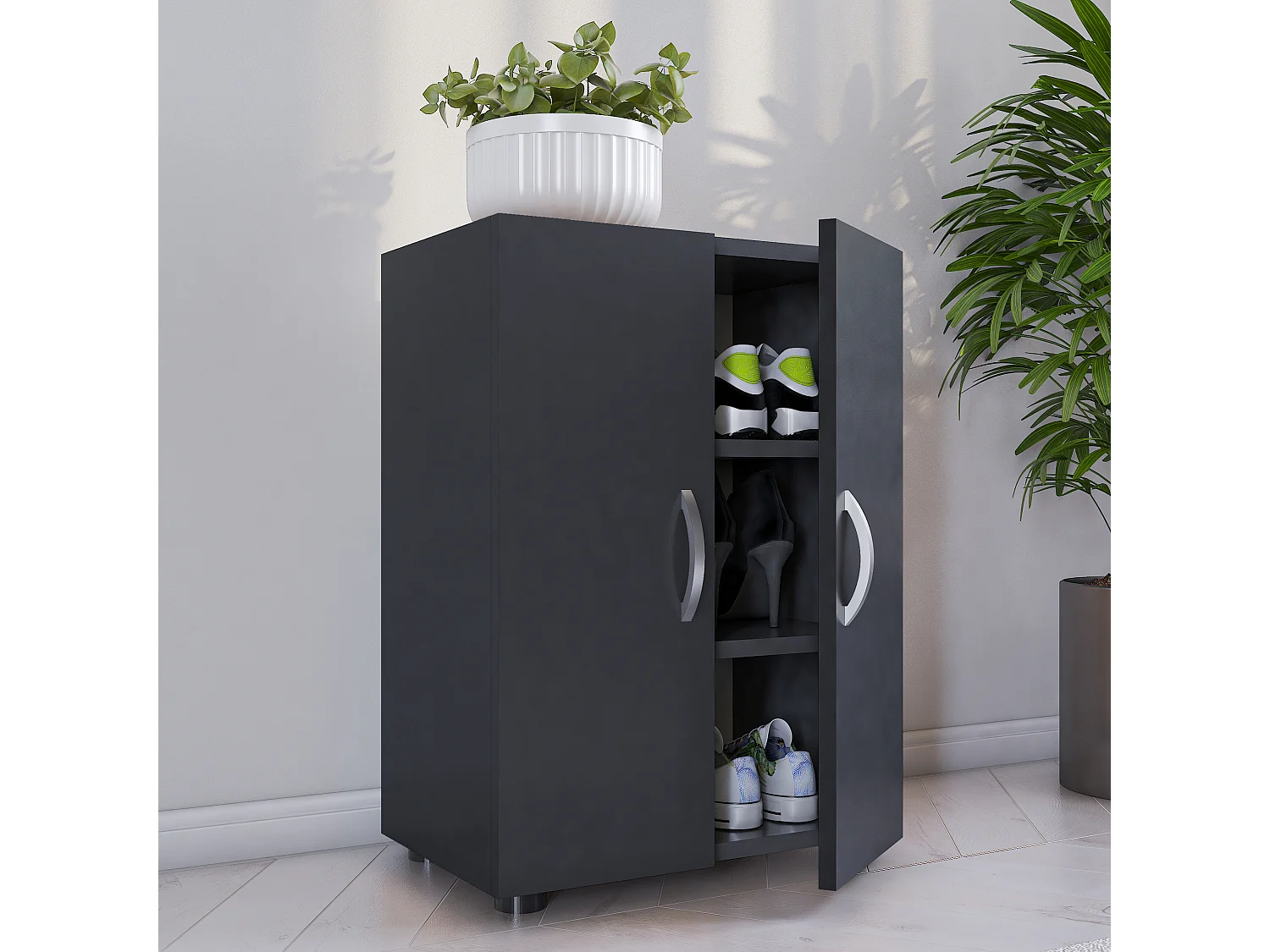 Shoe cabinet Ulas Anthracite H. 74 x W. 49 x D. 30 cm