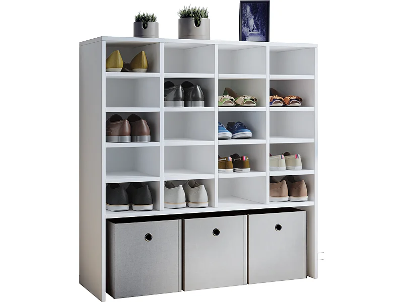 Hinsol XL Schuhschrank 20 Fächer und 1 breites Fach weiß.