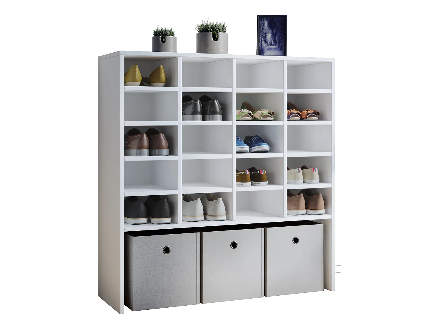 Hinsol XL Schuhschrank 20 Fächer und 1 breites Fach weiß.