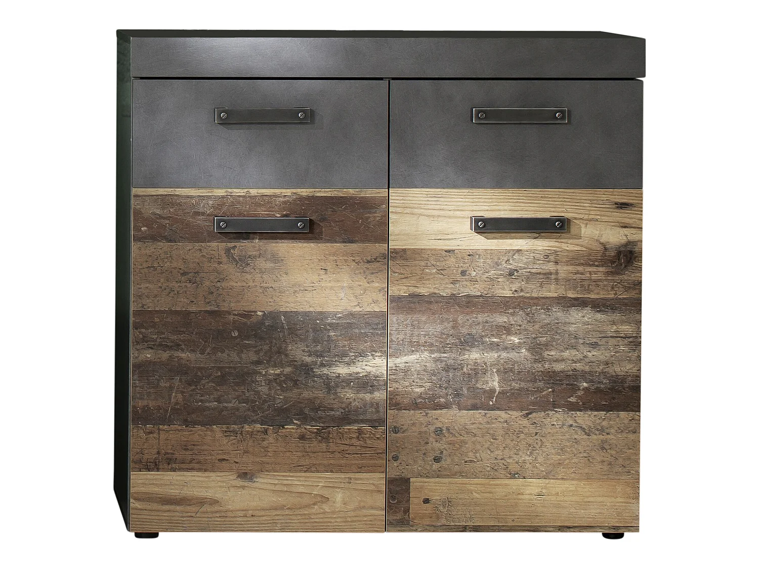 Irwin Armoire à chaussures 2 portes et 2 tiroirs, finition Matera gris, style vieux bois.