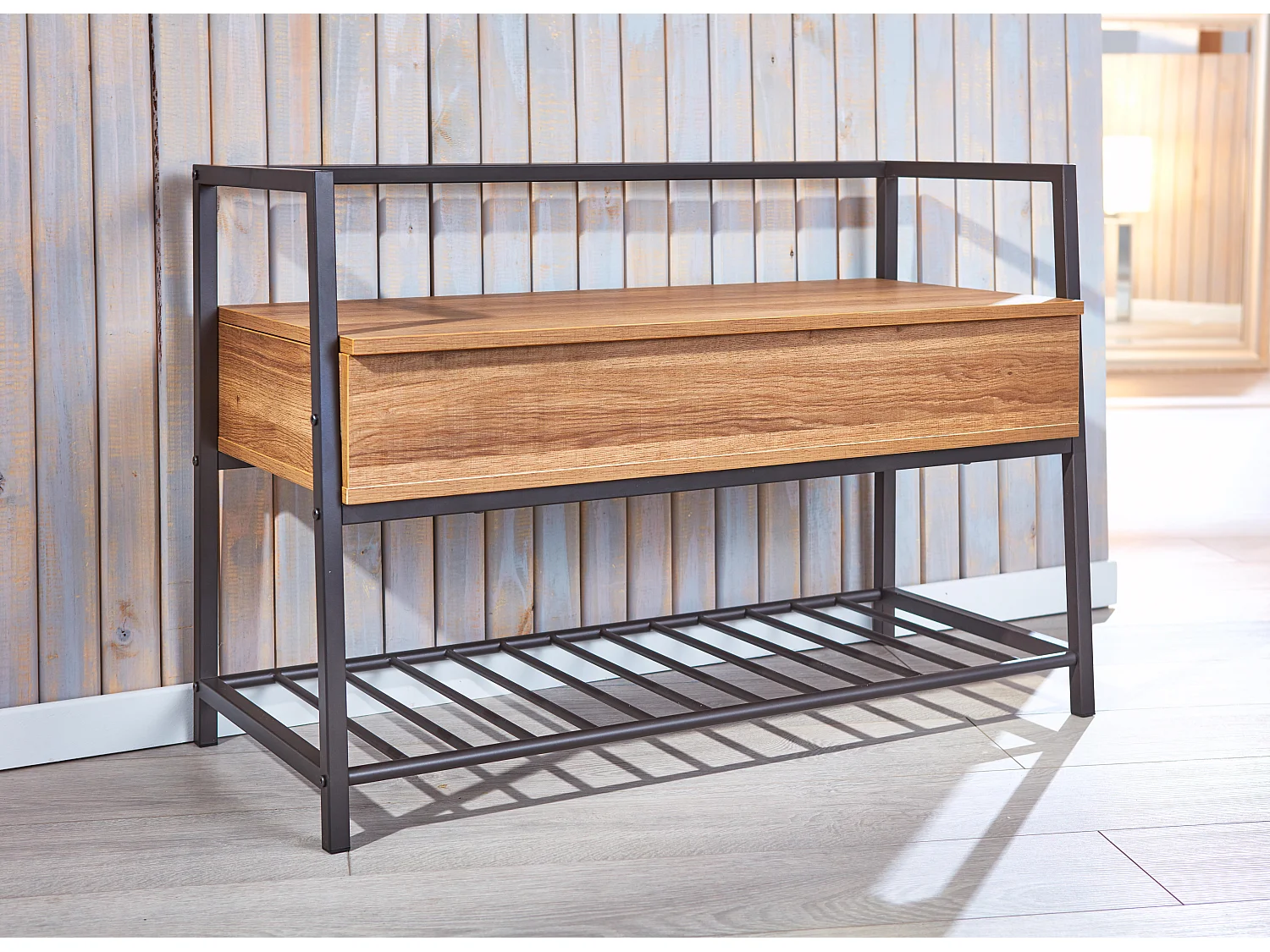 Sent Armoire à chaussures avec 1 tablette de rangement et 1 compartiment divisé, anthracite et imitation chêne.