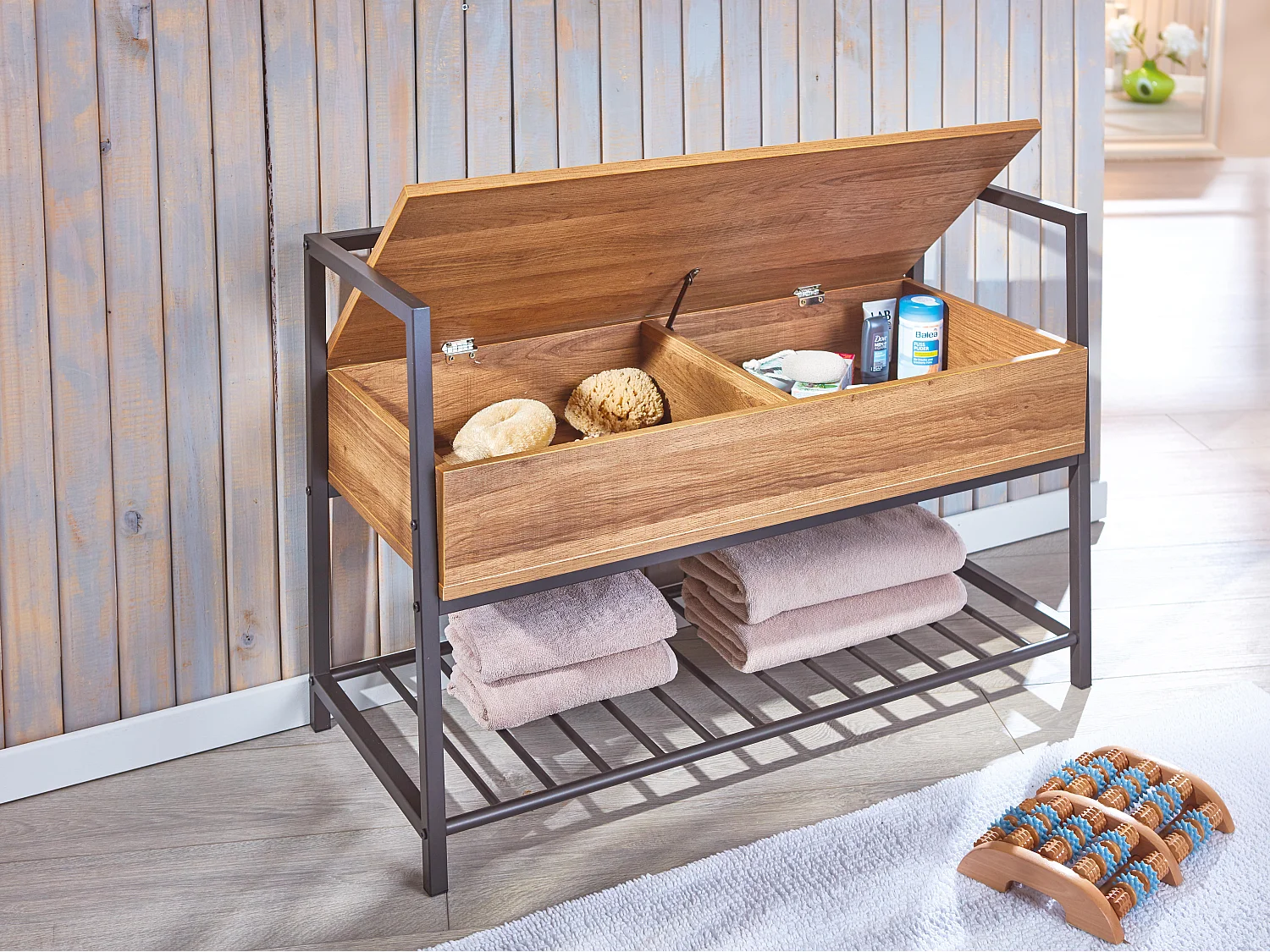 Sent Armoire à chaussures avec 1 tablette de rangement et 1 compartiment divisé, anthracite et imitation chêne.