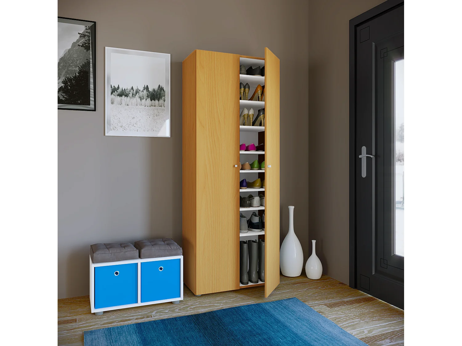 Vandol I Armoire à chaussures 2 portes, finition hêtre.