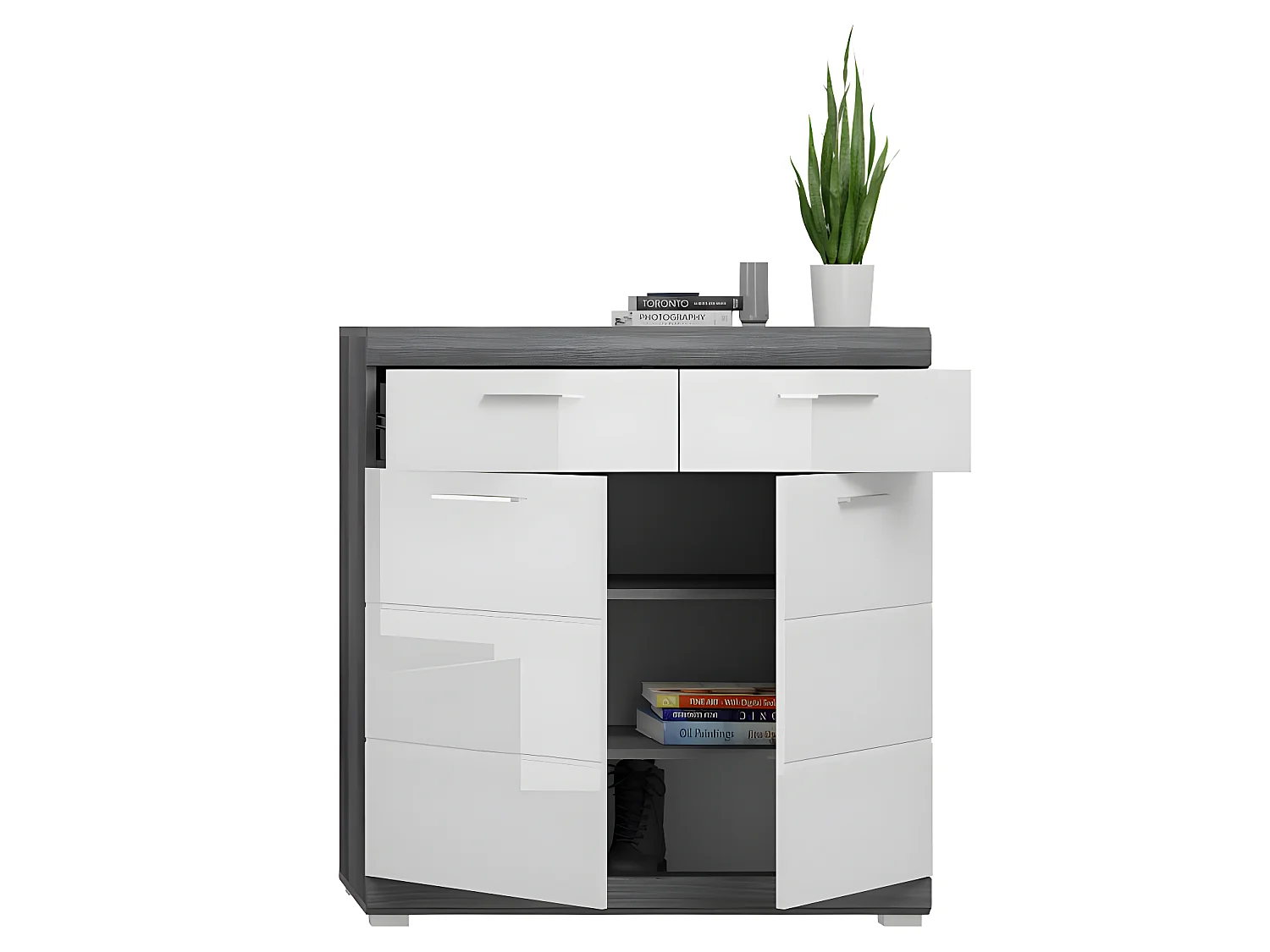 Scout Schuhschrank 2 Türen, 2 Schubladen grau.