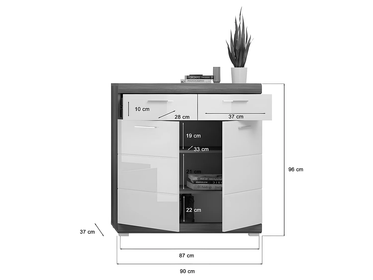 Scout schoenenkast 2 deuren, 2 laden grijs.