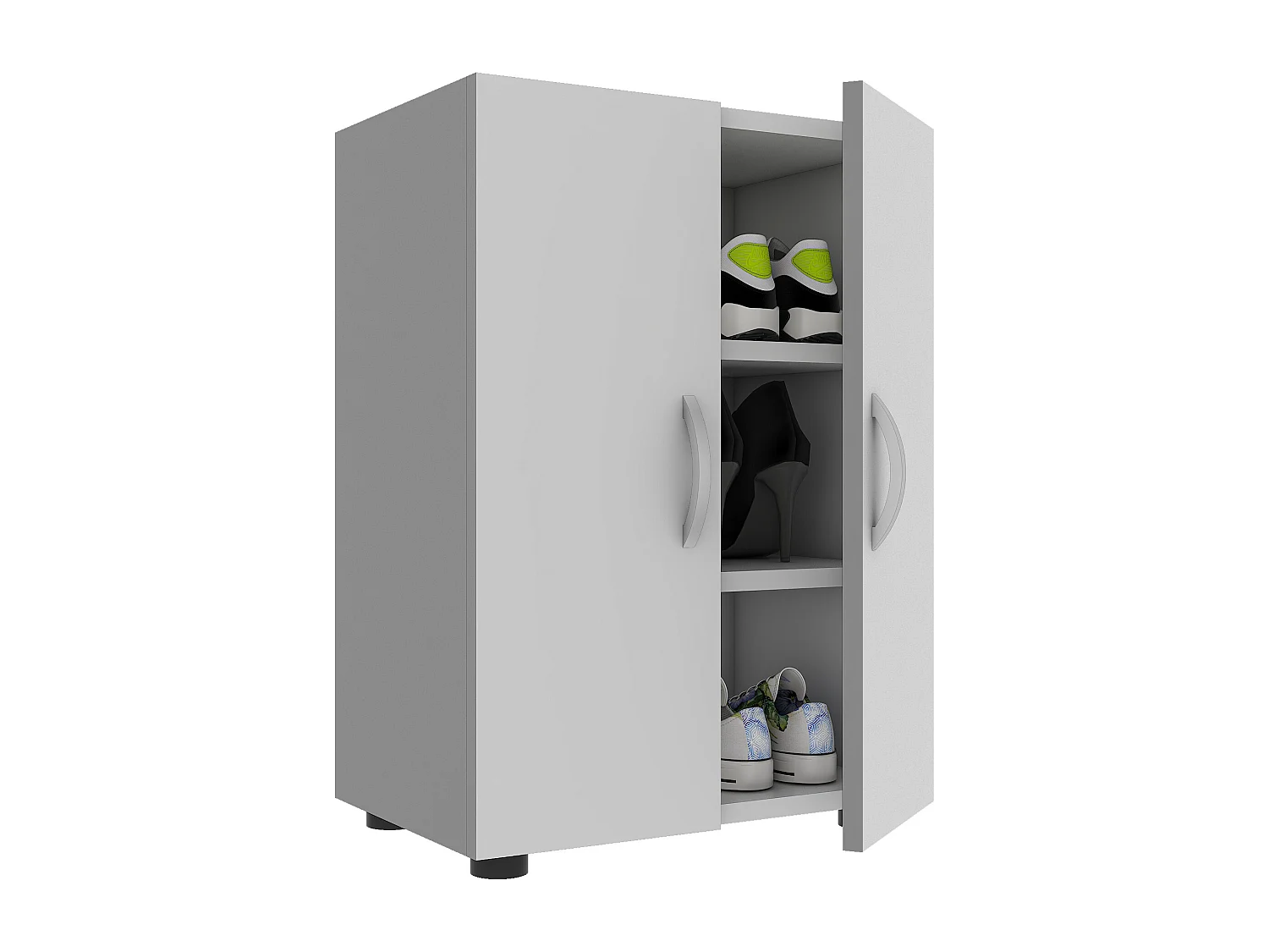 VCM bois Grande armoire à chaussures Commode à chaussures Étagère à chaussures Bottes Grande Ulas 3 compartiments (Blanc)