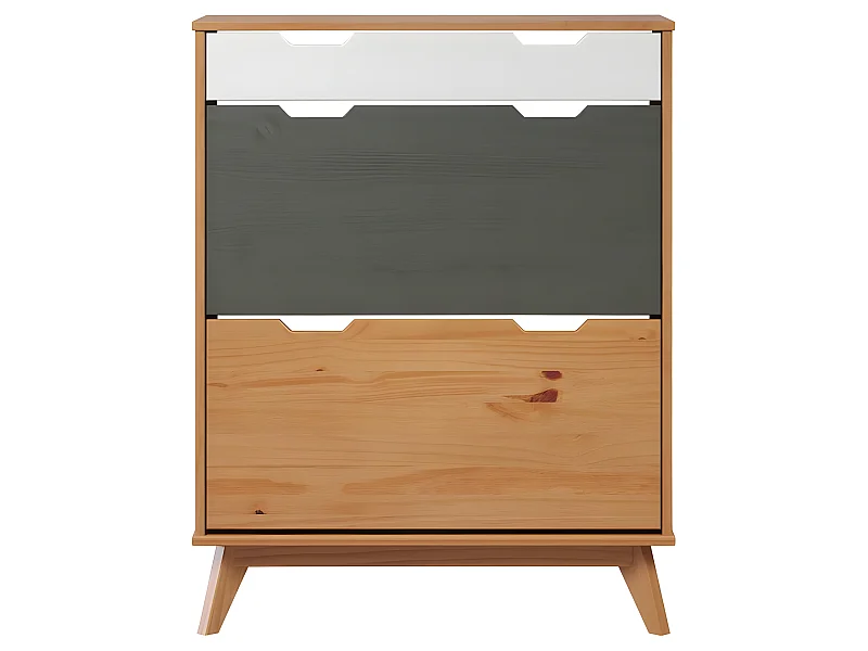 Scandik Schuhschrank 2 Klaptür, 1 Schublade honig,weiß,grau.