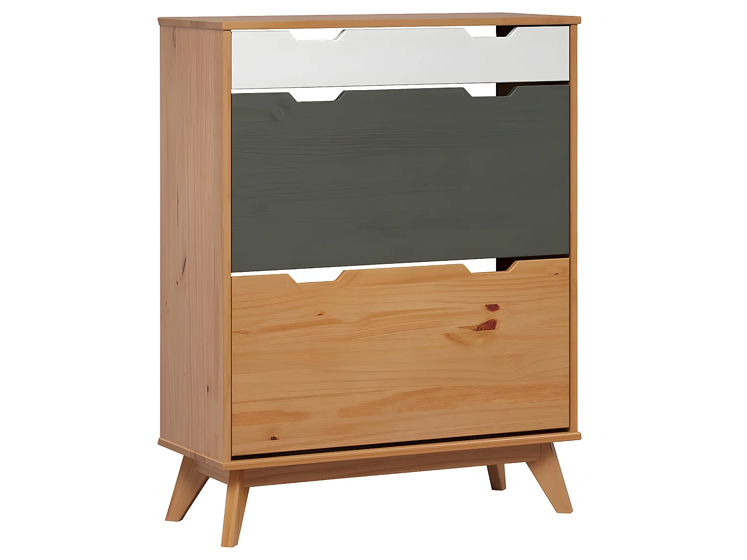 Scandik Schuhschrank 2 Klaptür, 1 Schublade honig,weiß,grau.