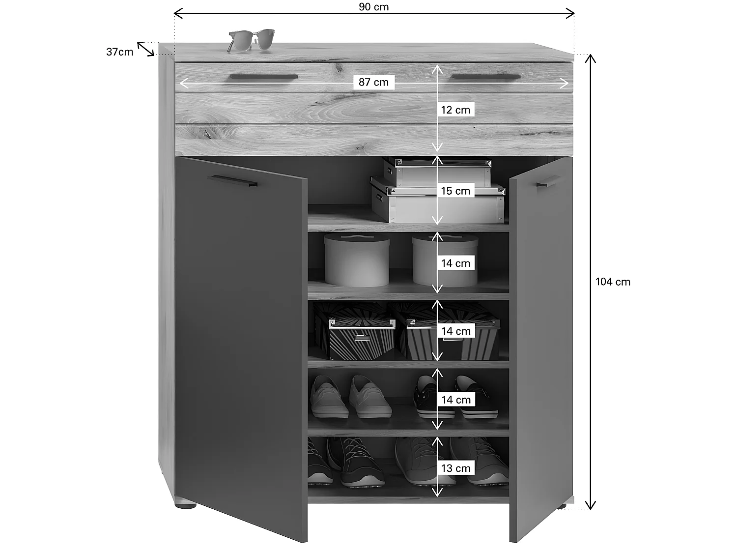 Mason Schuhschrank 2 Türen, 1 Schublade Eiche dekor.