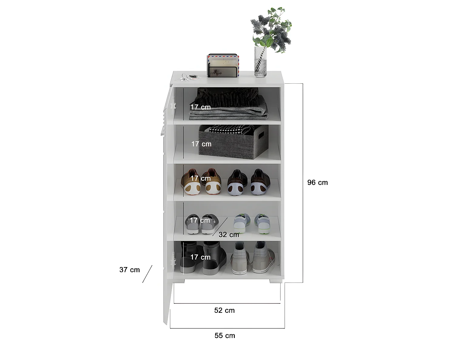 Linus meuble à chaussures 1 porte blanche.