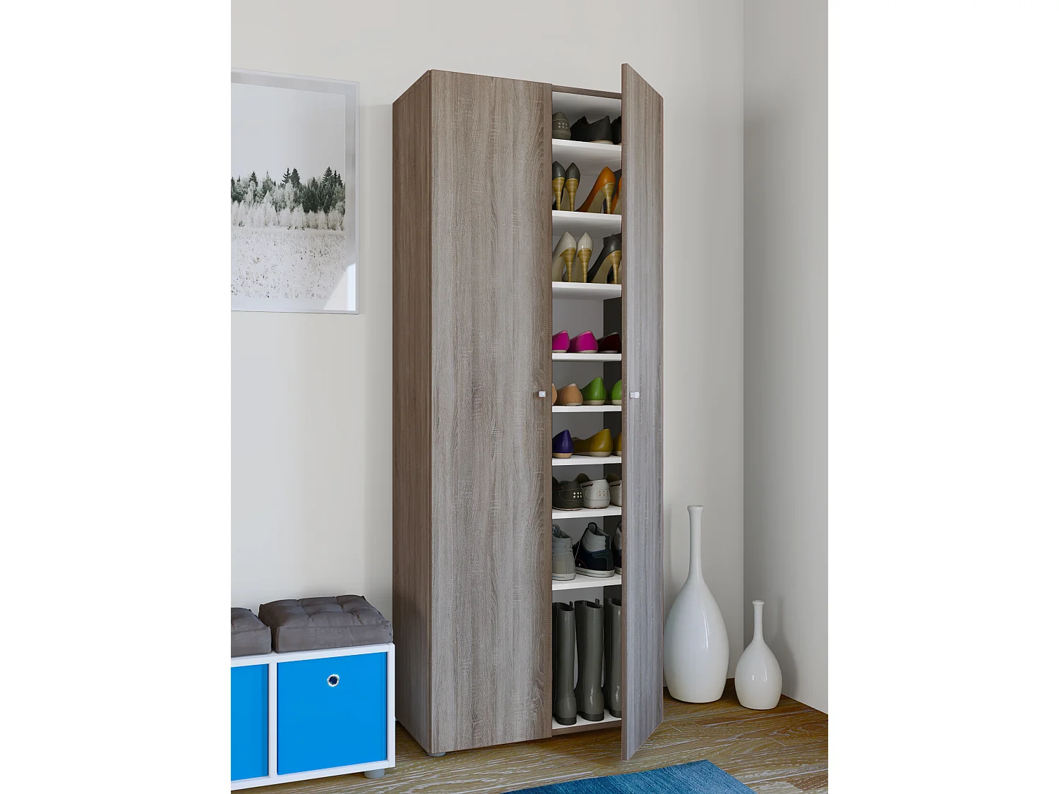 Shoe cabinet Vandol Sonoma oak (Sägerau) W. 70 x H. 178 x D. 40 cm
