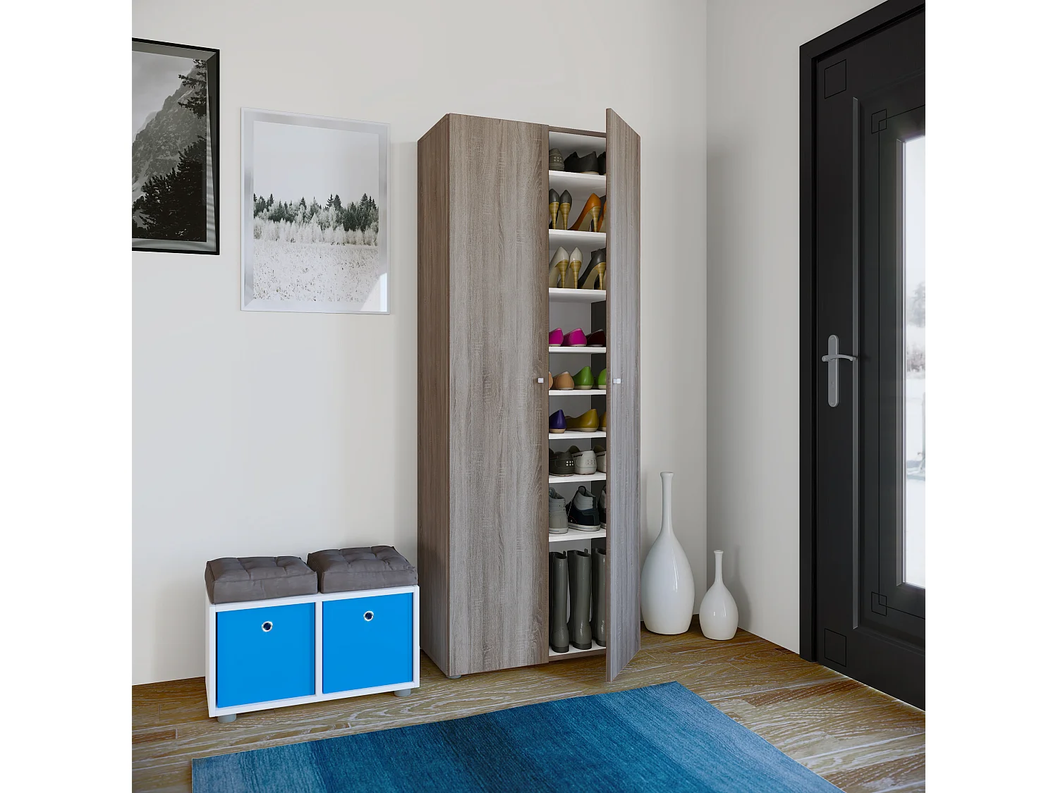 Shoe cabinet Vandol Sonoma oak (Sägerau) W. 70 x H. 178 x D. 40 cm