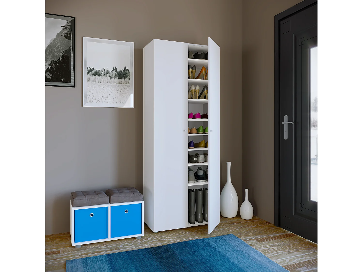 Shoe cabinet Vandol White W. 70 x H. 178 x D. 40 cm
