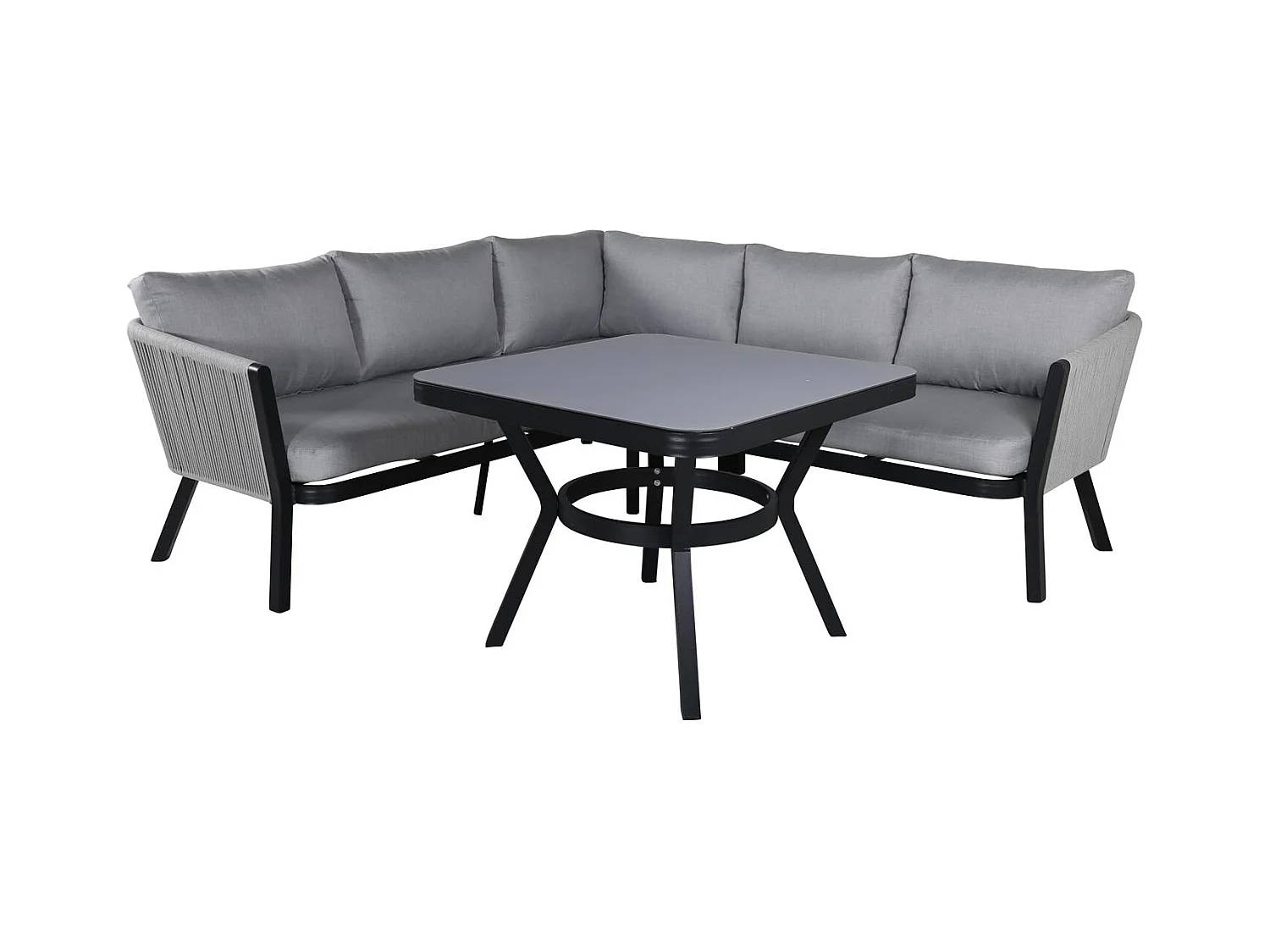 Salon d'Angle de Jardin "Virya" 206cm Noir & Gris