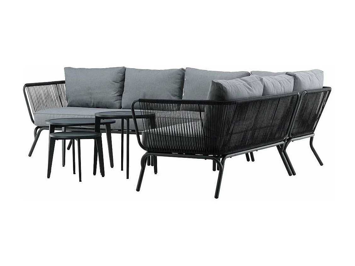 Salon d'Angle de Jardin "Roxo" 283cm Noir