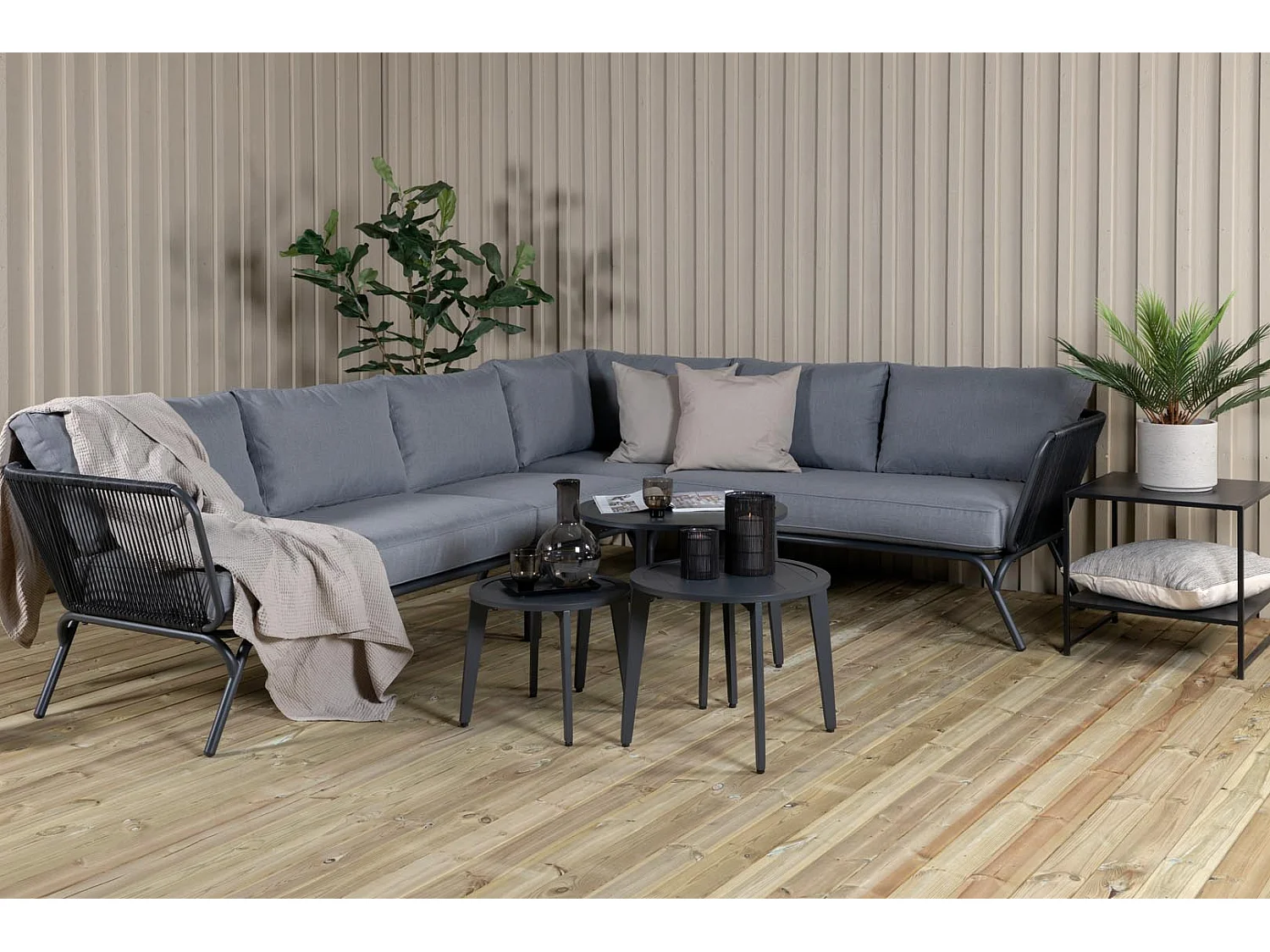 Salon d'Angle de Jardin "Roxo" 283cm Noir