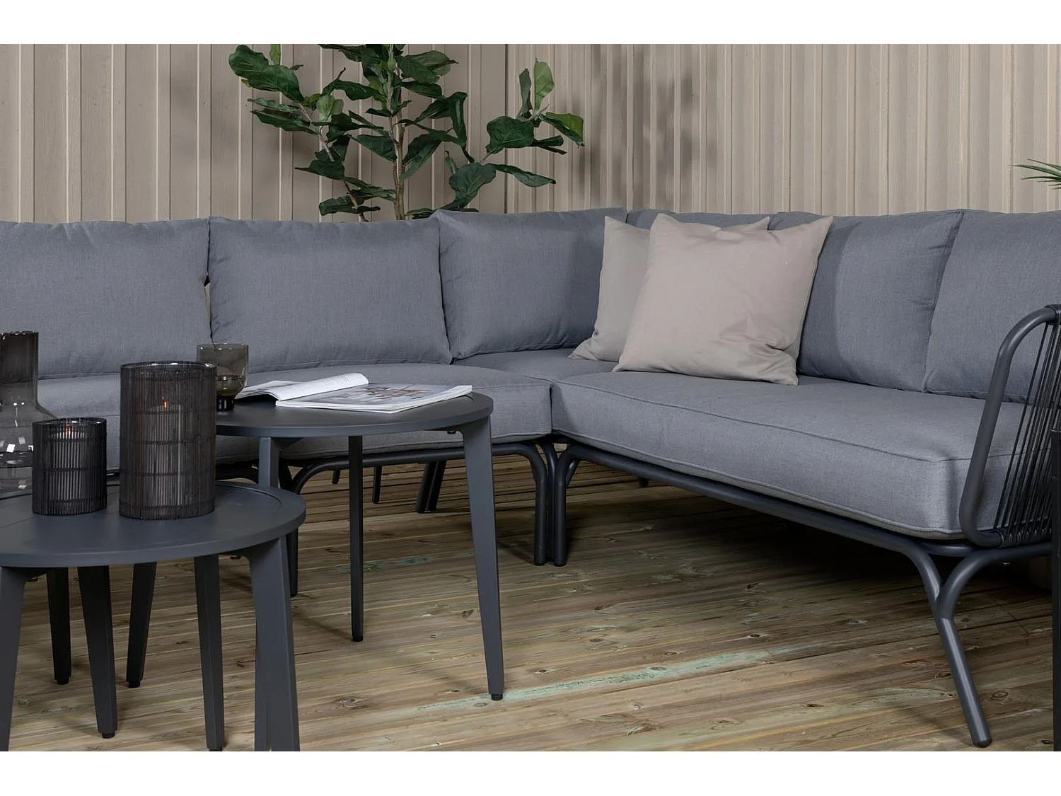 Salon d'Angle de Jardin "Roxo" 283cm Noir