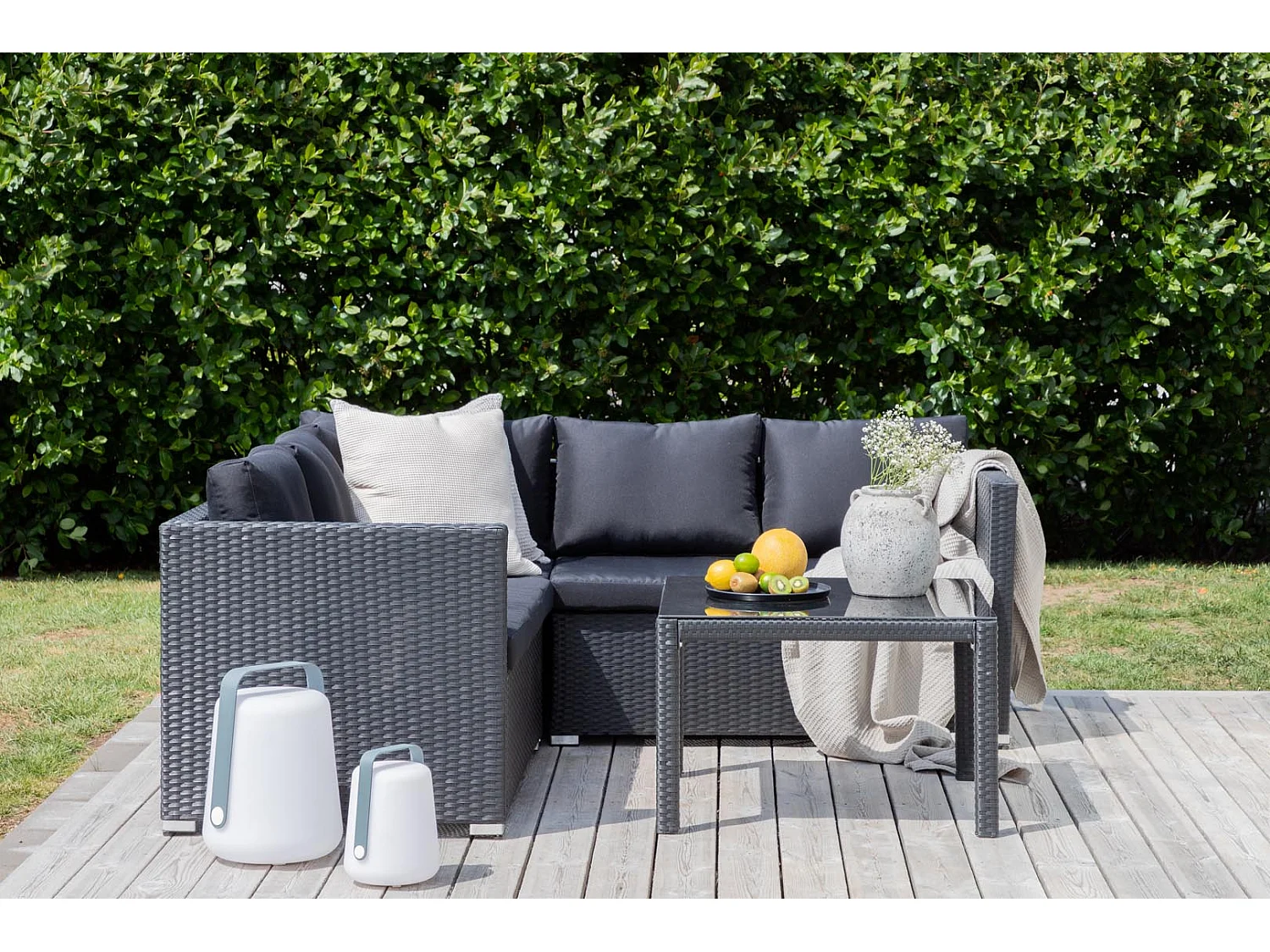 Salon d'Angle de Jardin "Kuba" 180cm Noir