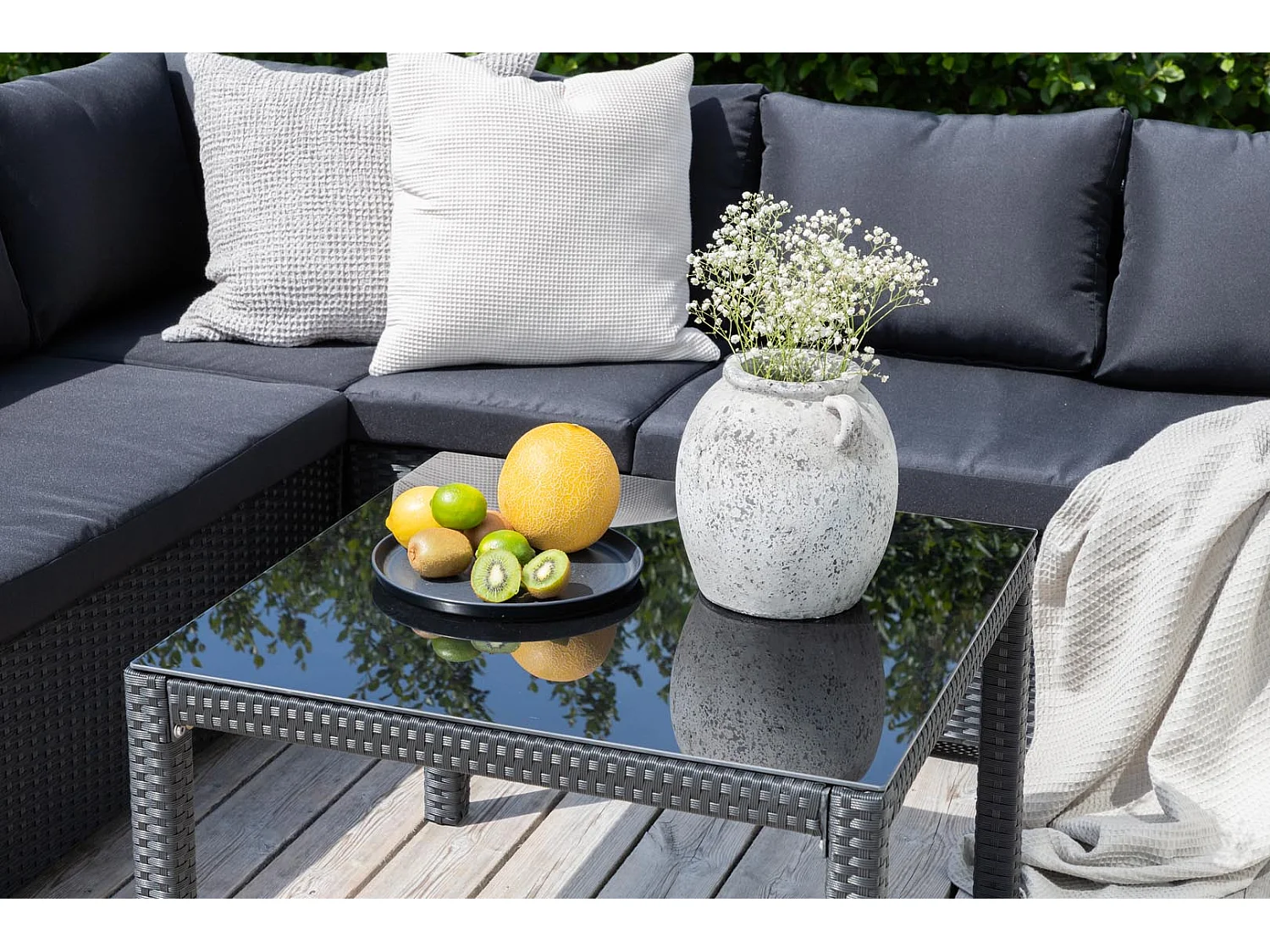 Salon d'Angle de Jardin "Kuba" 180cm Noir