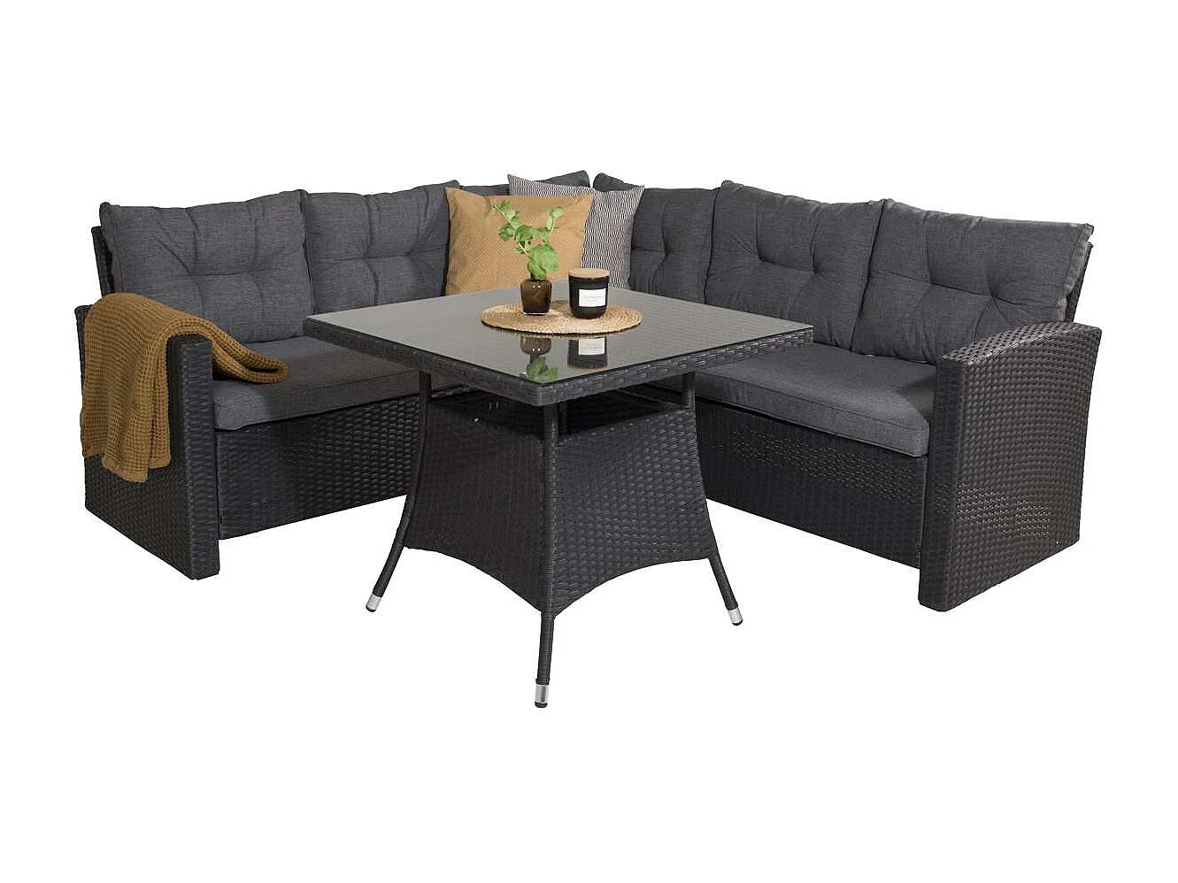 Salon d'Angle de Jardin "Watford" 197cm Noir