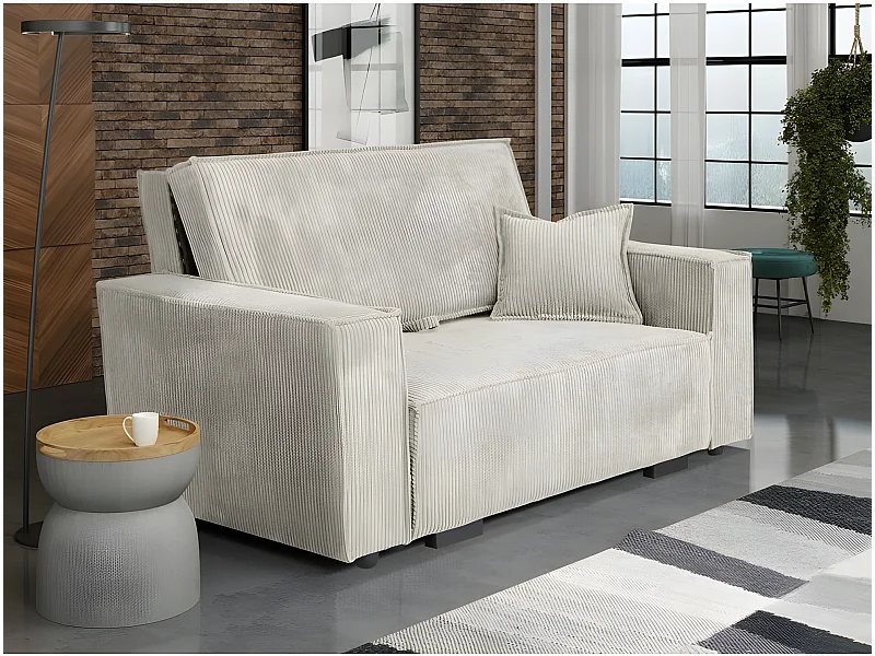 Canapé convertible STARIO en velours côtelé 2 places beige
