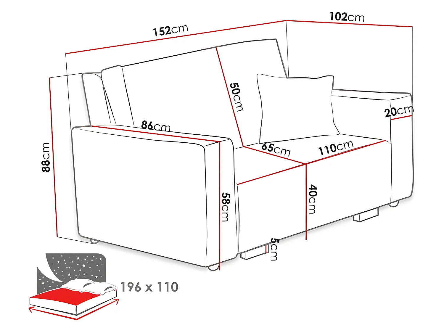 Canapé convertible STARIO en velours côtelé 2 places beige